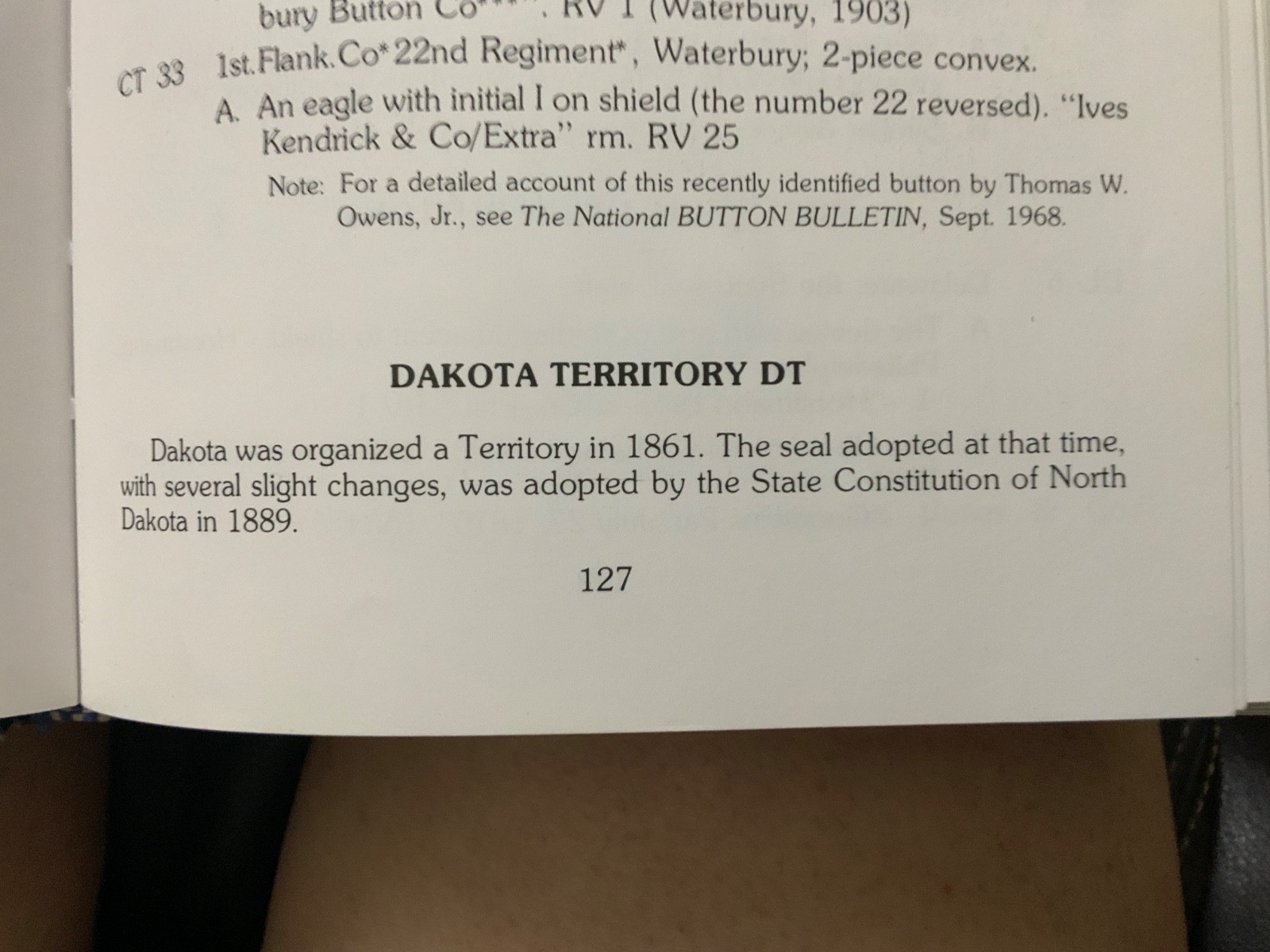 AUTHENTIC DAKOTA TERRITORY NATIONAL GUARD BRASS 3pc STAFF BUTTON 23mm 1876-1889
