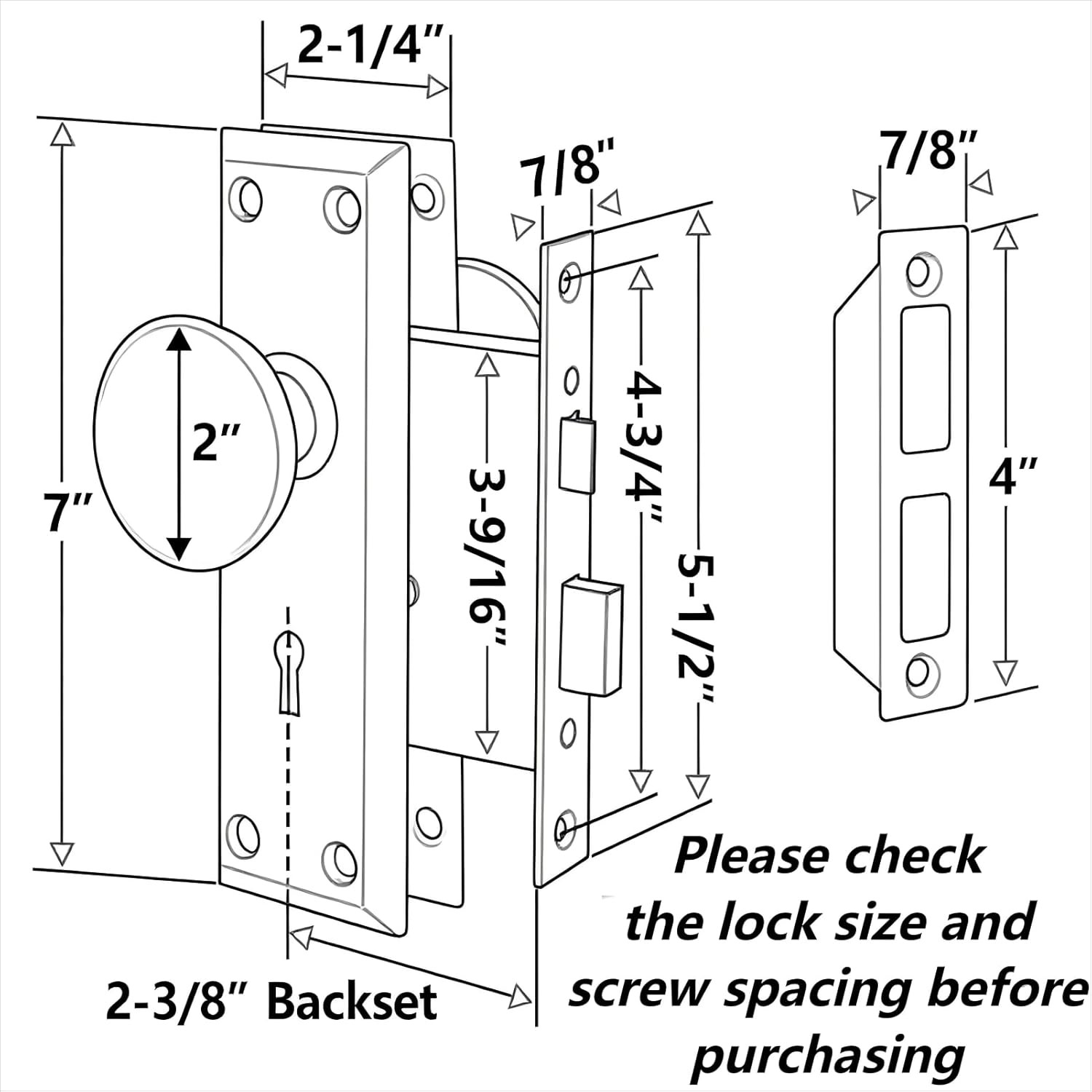 Vintage Mortise Lock Set for Interior Doors – Antique Door Knobs with Heav