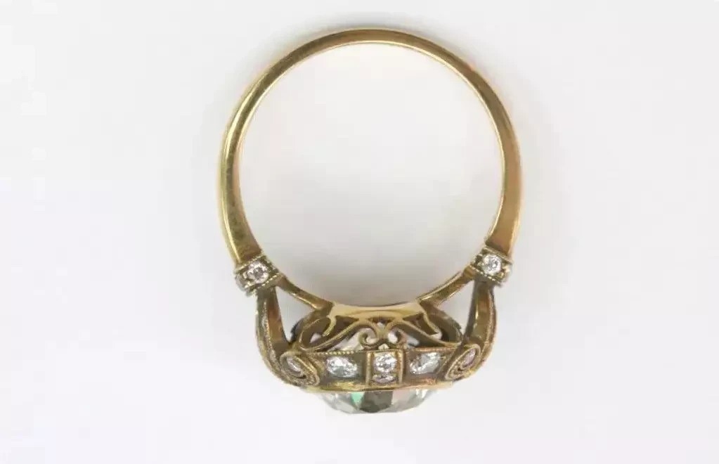 Vintage Art Deco Old European Lab Created Diamond Wedding 14K Gold Plated Ring