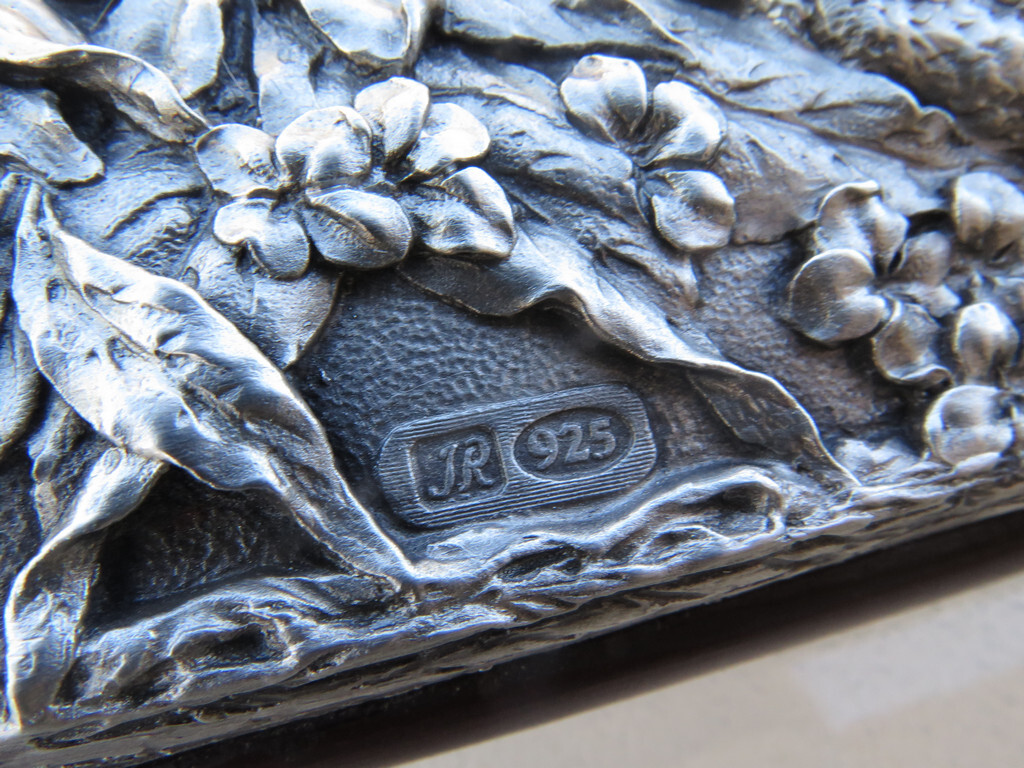 RARE MINT Sterling Silver REPOUSSE MIRROR Bird Insect Flower JAPANESE KIRK style