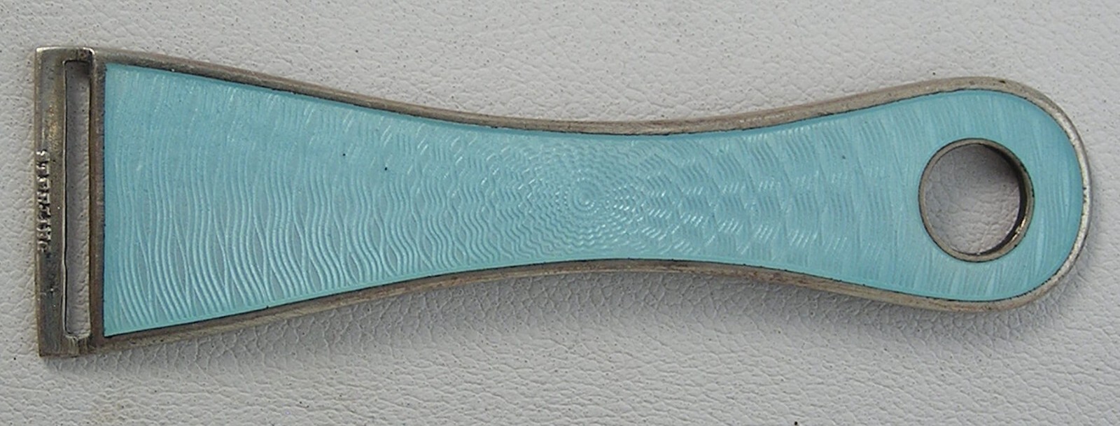 Rare Antique Sterling Large Baby Blue Enamel Guilloche Bodkin Ribbon Puller