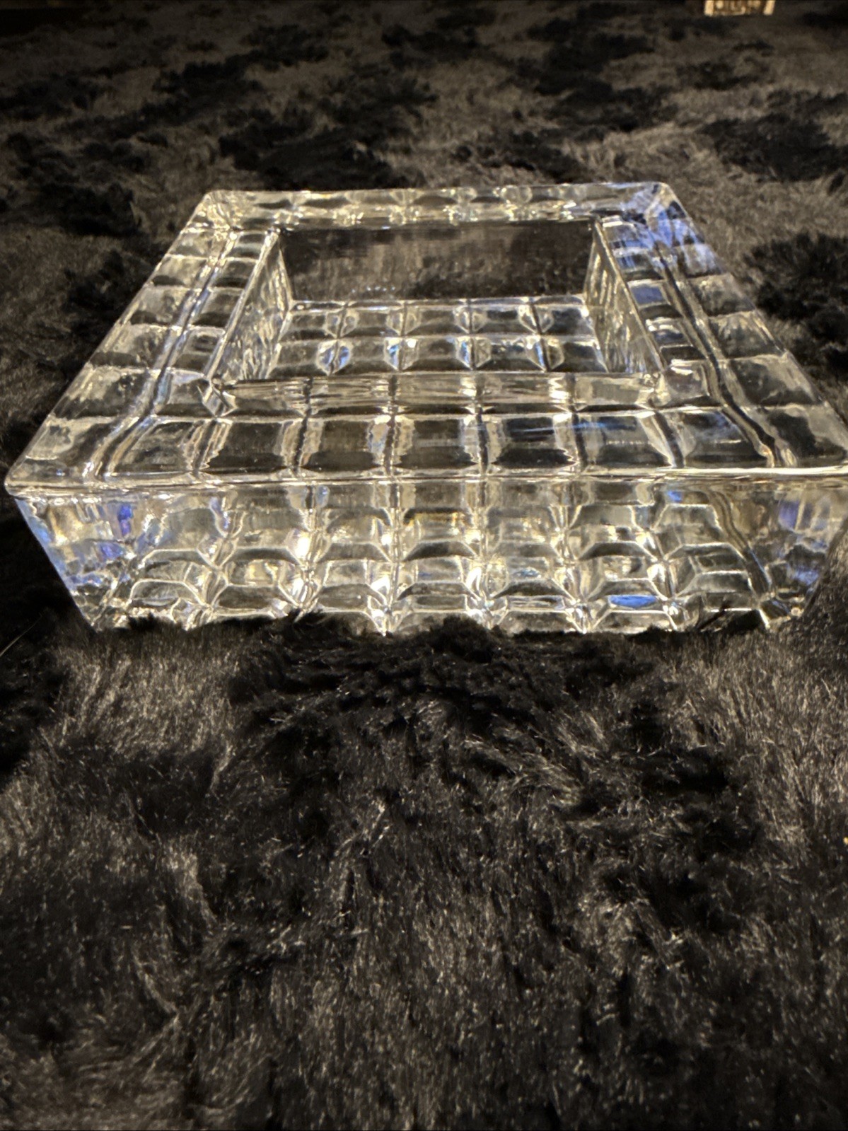 Heavy Clear Glass Tray Ashtray Or Trinket Dish Waffle Bottom Square Tray 5.5″x5”