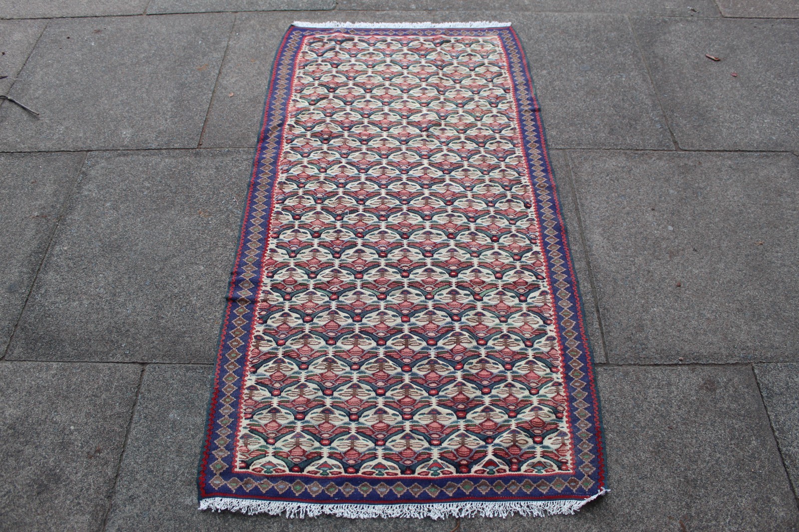 Vintage Kilim Traditional Hand Made Oriental Red Wool Kilim Runner 137x72cm