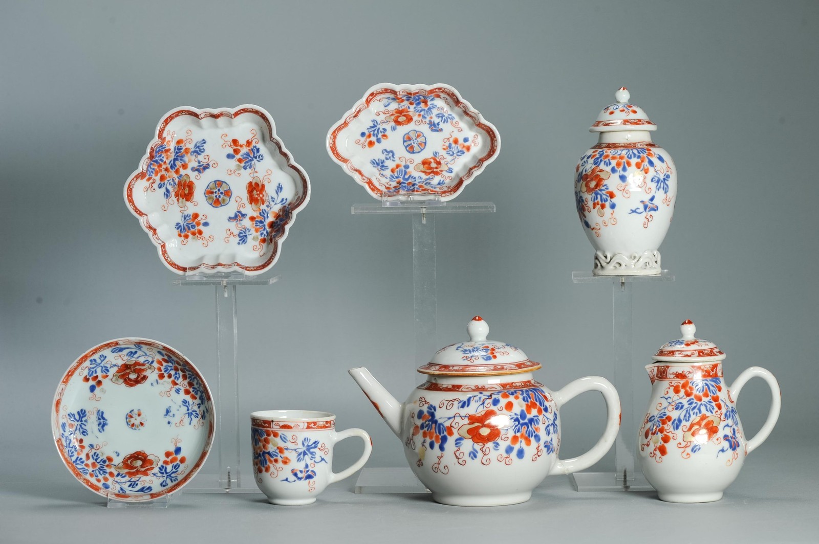 Antique Chinese Porcelain Polychrome Tea Set Overglaze Blue Yongzheng Period