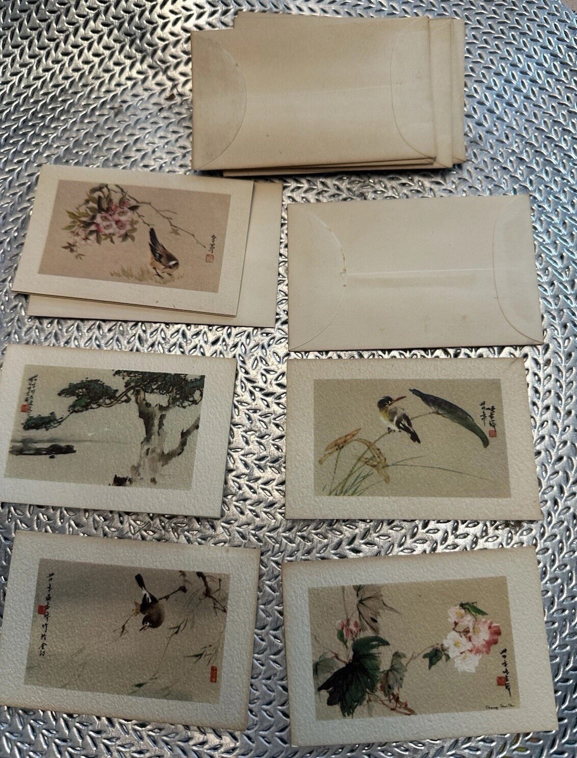 5 Antique Place Cards/Gift Enclosures By Chang Shu-Chi & Envelopes In Box