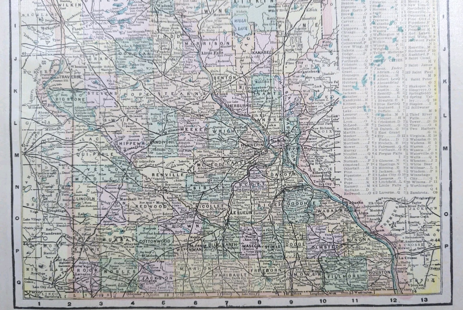 Vintage 1902 MINNESOTA Map 11″x14″ Old Antique Original MINNEAPOLIS ST PAUL MN