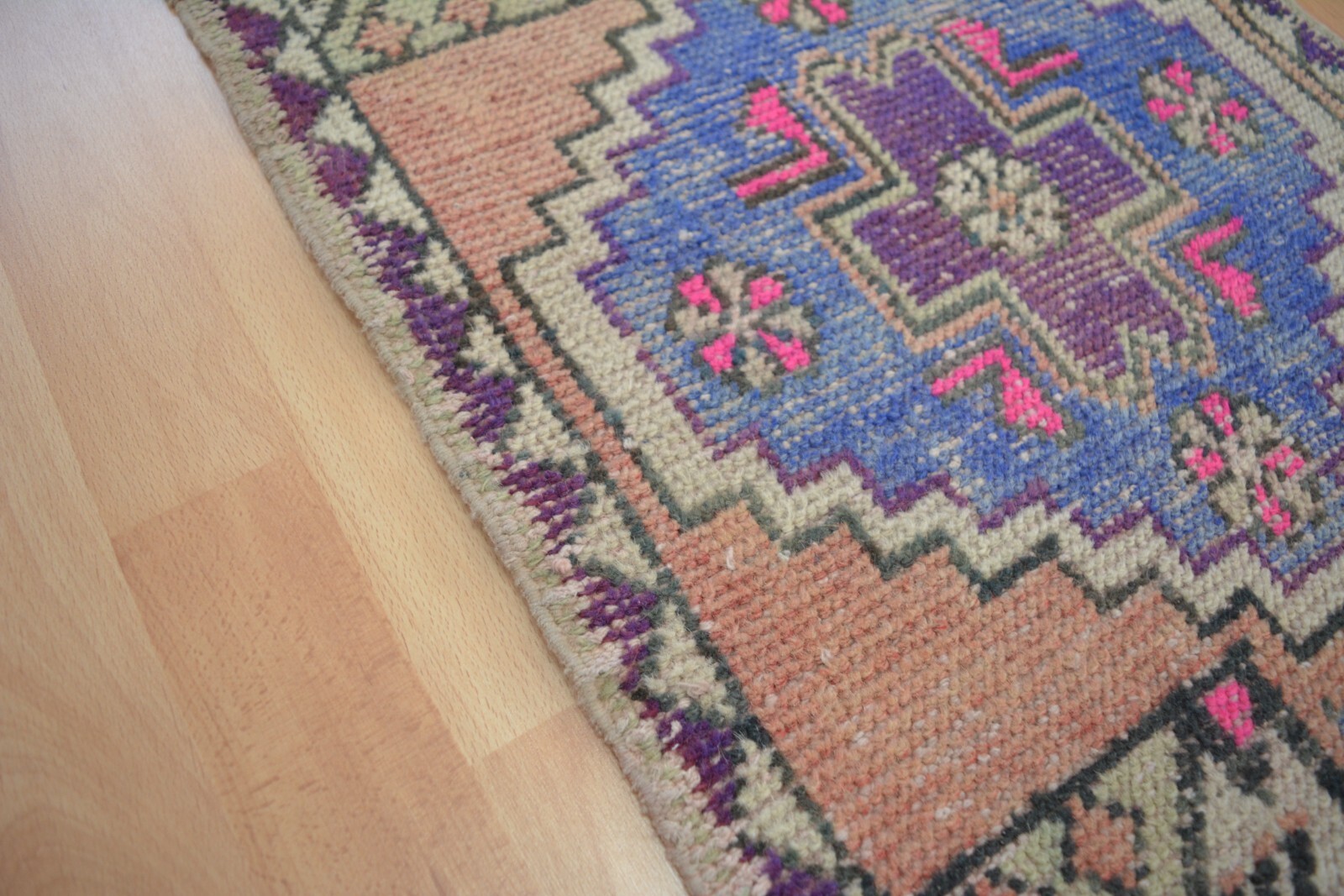 Pink Antique Turkish Hand Knotted Door Mat, 1.6×2.8ft, Oriental Vintage Rug,