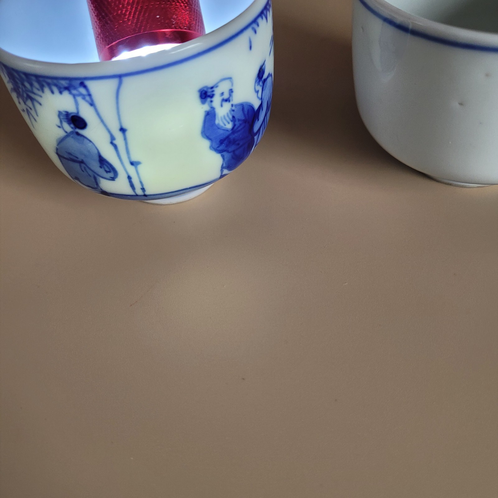 2 x Antique Chinese Blue White wine cups 5.5 cm late 18th Early 19th Century