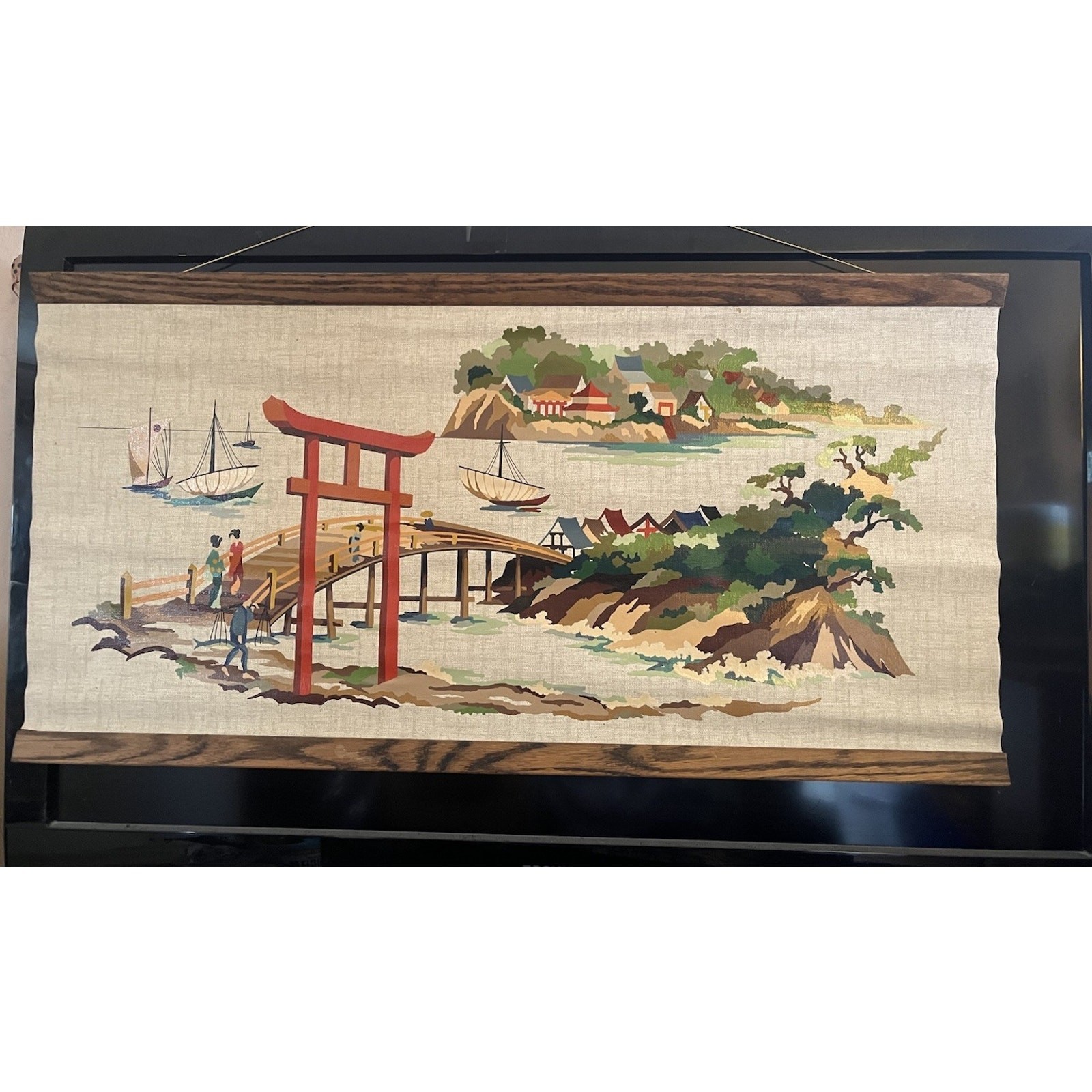 37×19″ Mid Century Japanese Asian Wall Hanging