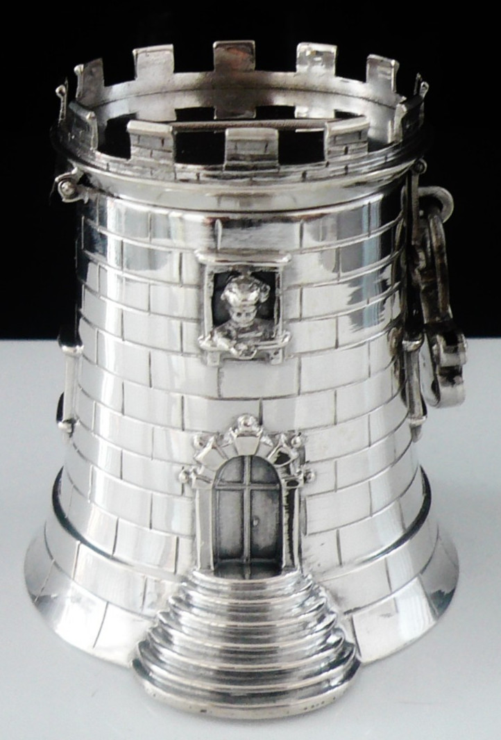 Novelty Solid Silver Money Bank, Modelled as Castle Turret, c.1900 Antique