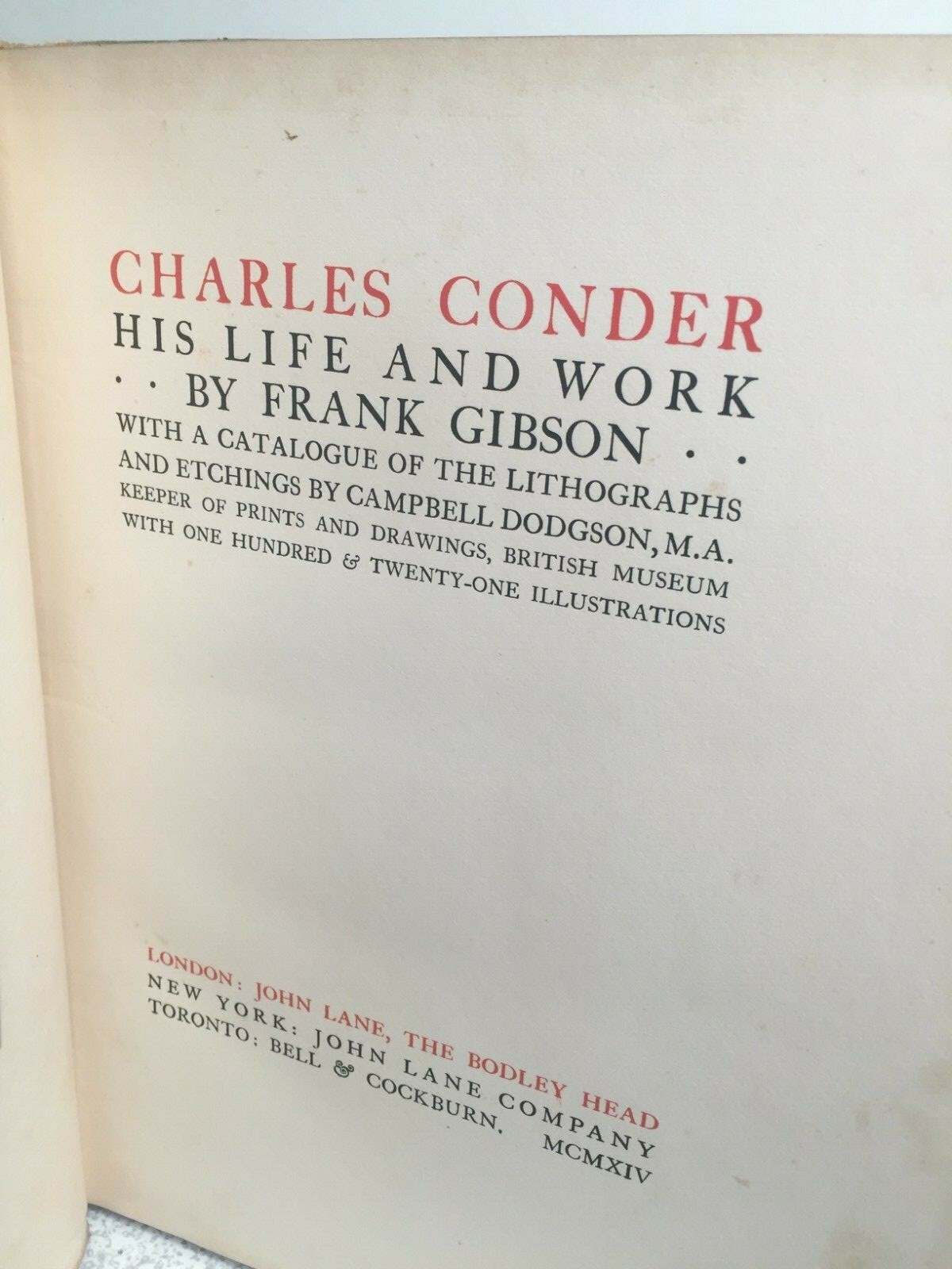 Charles Conder His Life and Work 1st Edition 1914 by Frank Gibson