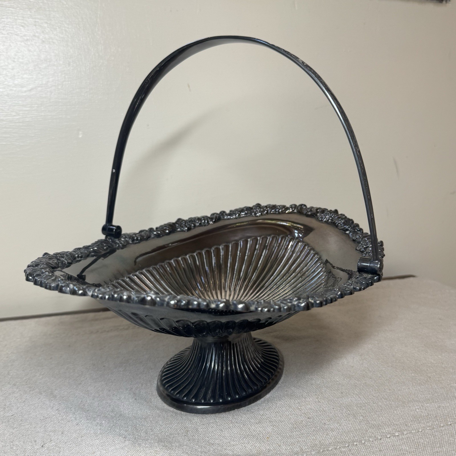 Antique EPNS Silver Plated Swing Handle Fruit Basket Bon Bon Bowl Monogram N