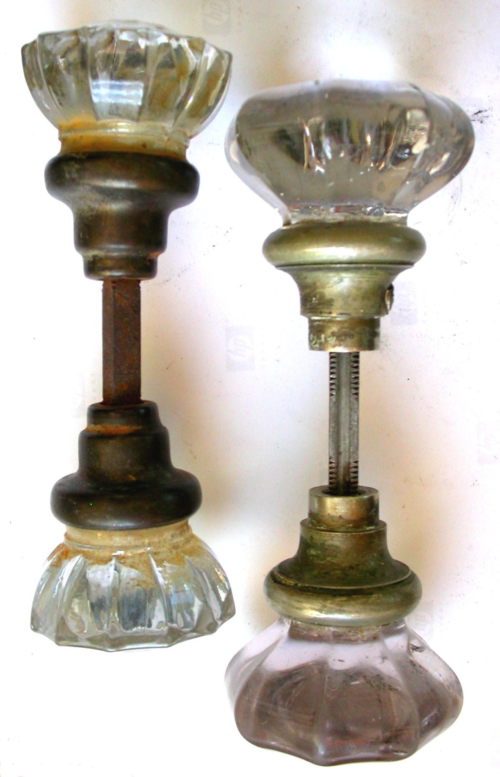 DOOR KNOBS ANTIQUE GLASS 19th CENTURY 1880s VINTAGE 8-SIDED & 12-SIDED TWO UNITS