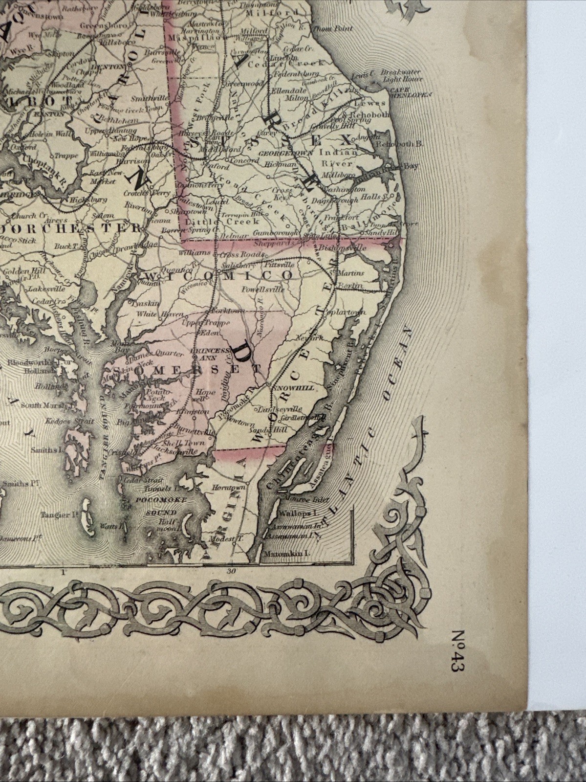 Original 1855 Colton Map MARYLAND DELAWARE Mason-Dixon Line Washington DC Canal