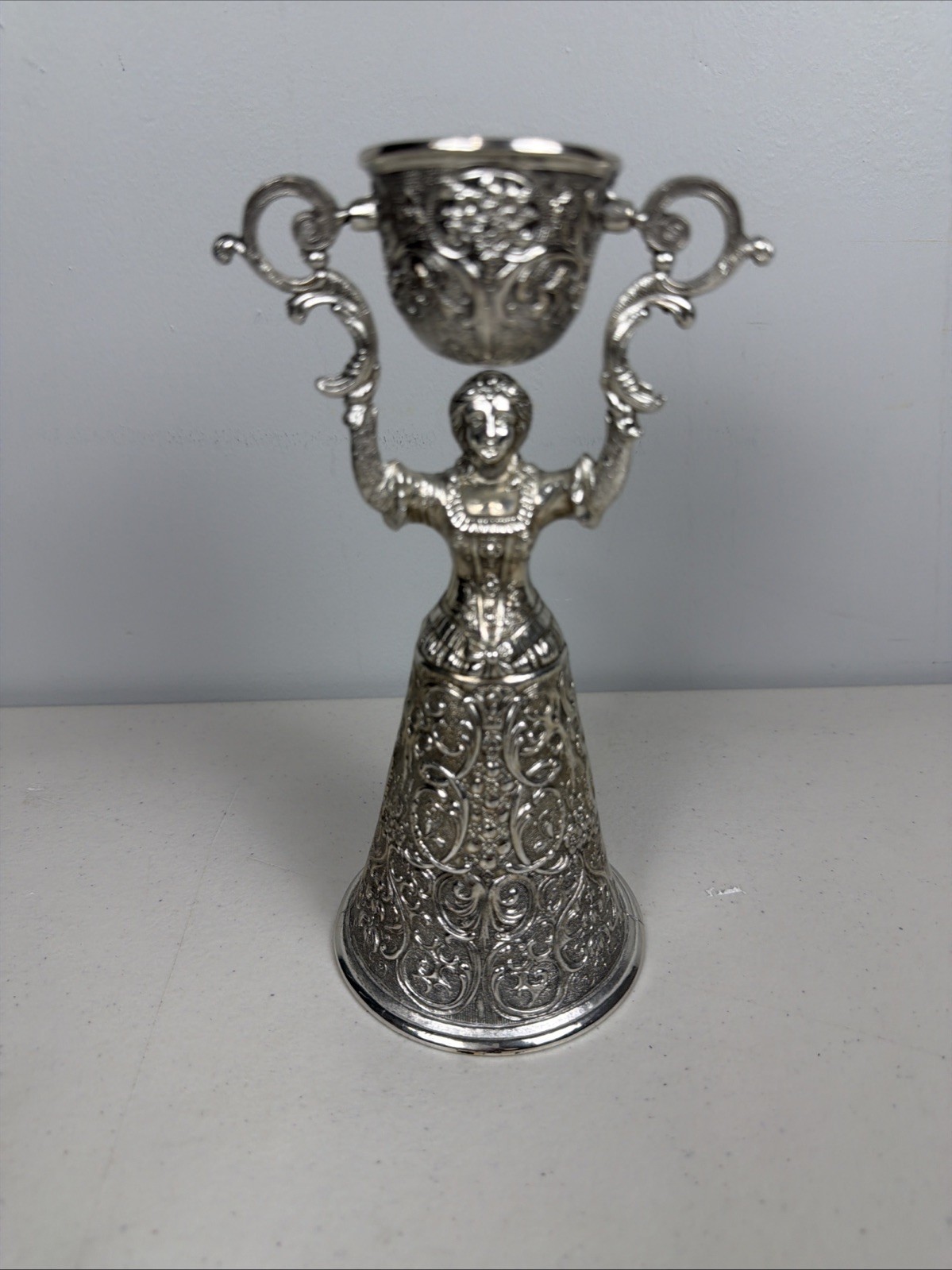 Vintage Silver Plated Double Cup Wedding Toasting Goblet Woman Chalice 8”
