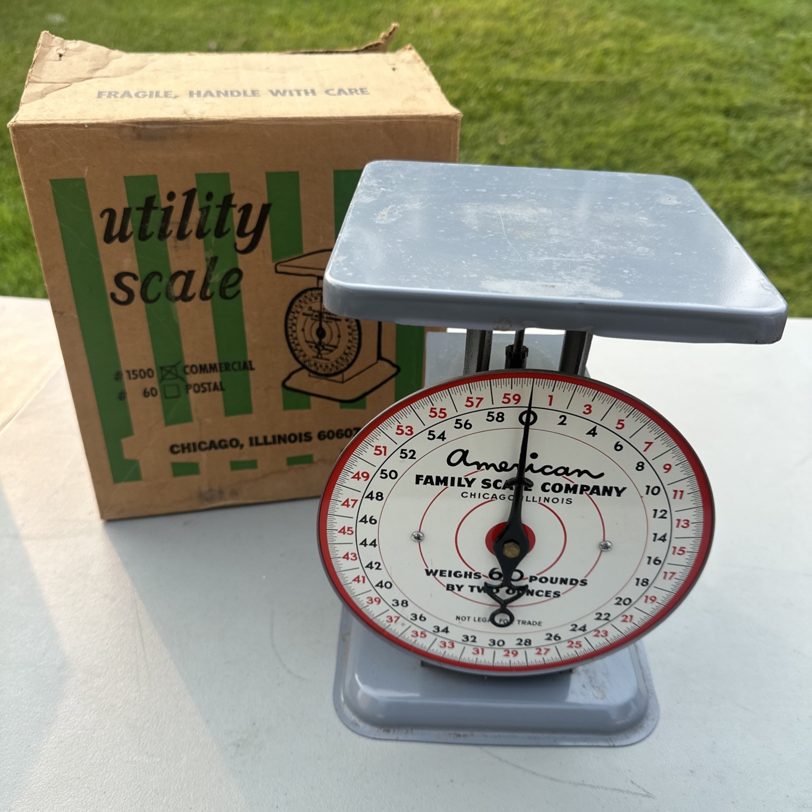 VTG American Family Scale Company 60 lbs Gray Chicago W/ Box #1500 USA Made