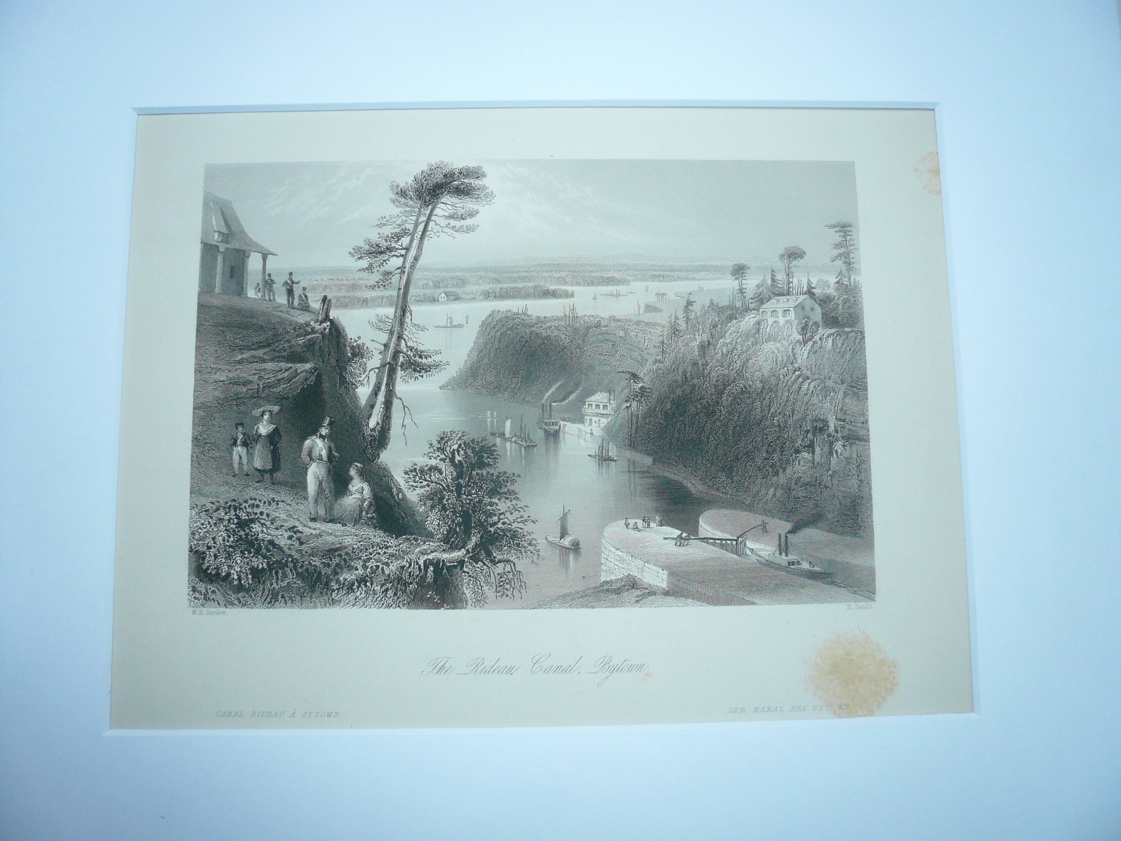 Ottawa-Rideau Canal, anno 1842, Steelengraving, Bartlett, Mounted behind passep