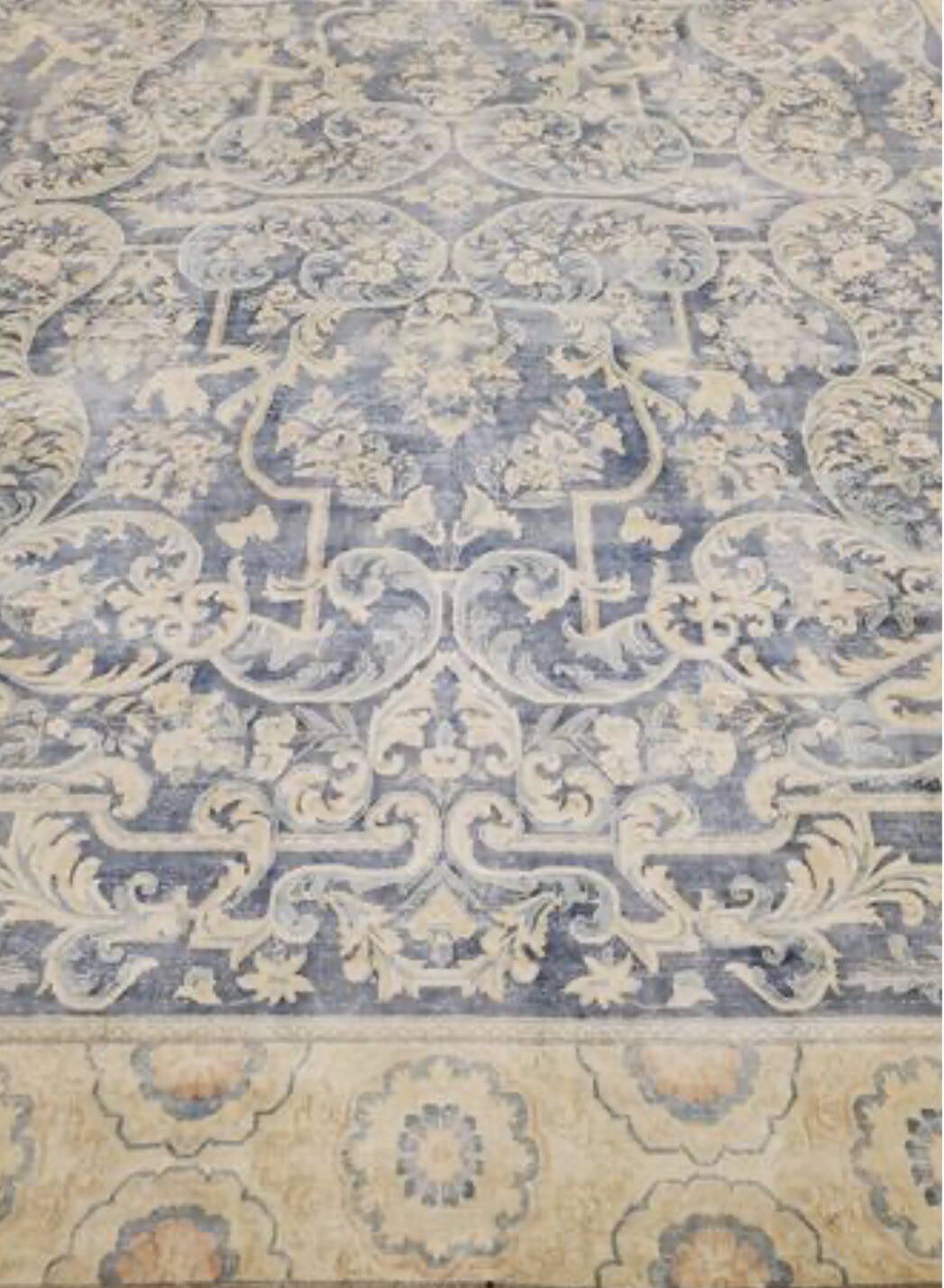 Vintage Original Area Rug Oushak Low Pile Distressed 9 X 13 Antitque Beauty Blue