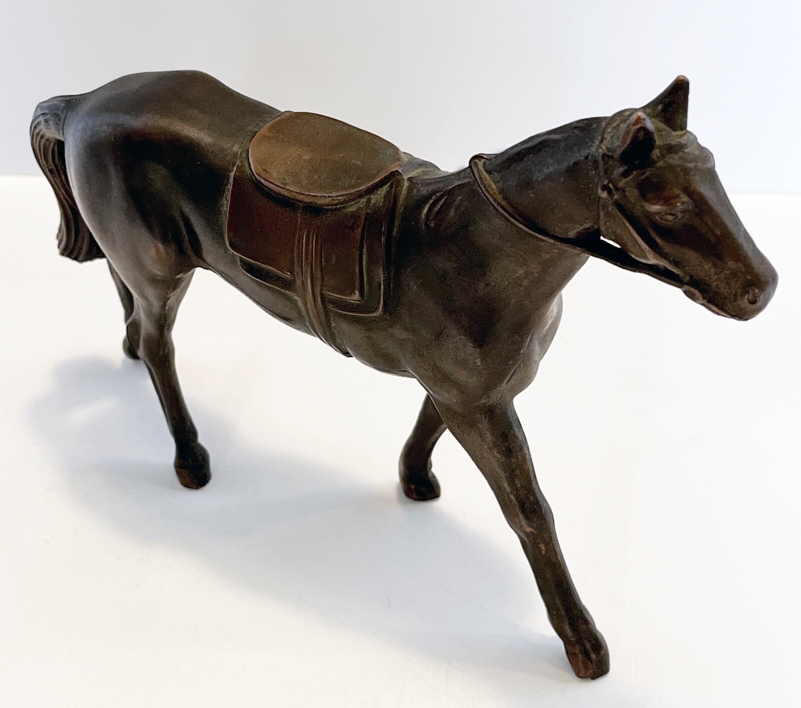 Antique Hollow Cast Bronze Metal Horse Figurine Toy, Early 1900s, 7″ Long