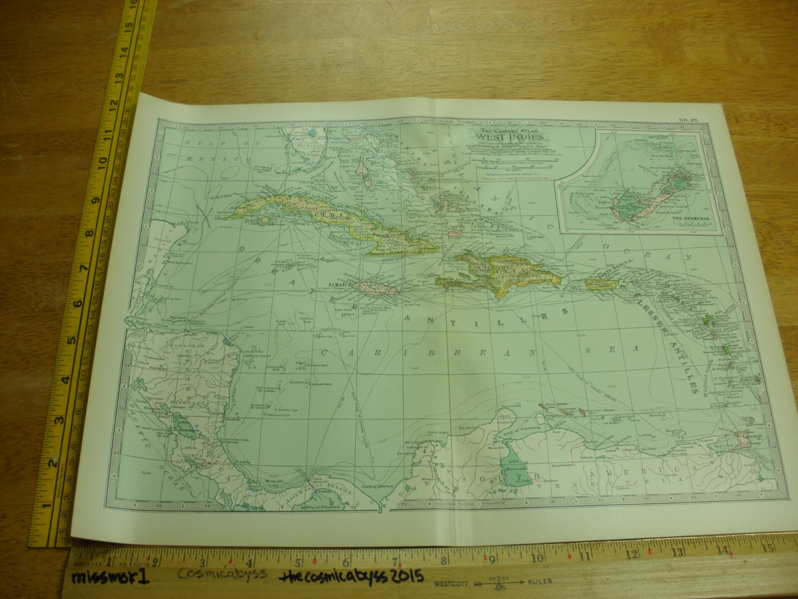 The West Indies No.67 1897 & 1902 the Century Atlas VINTAGE color map 12×16″
