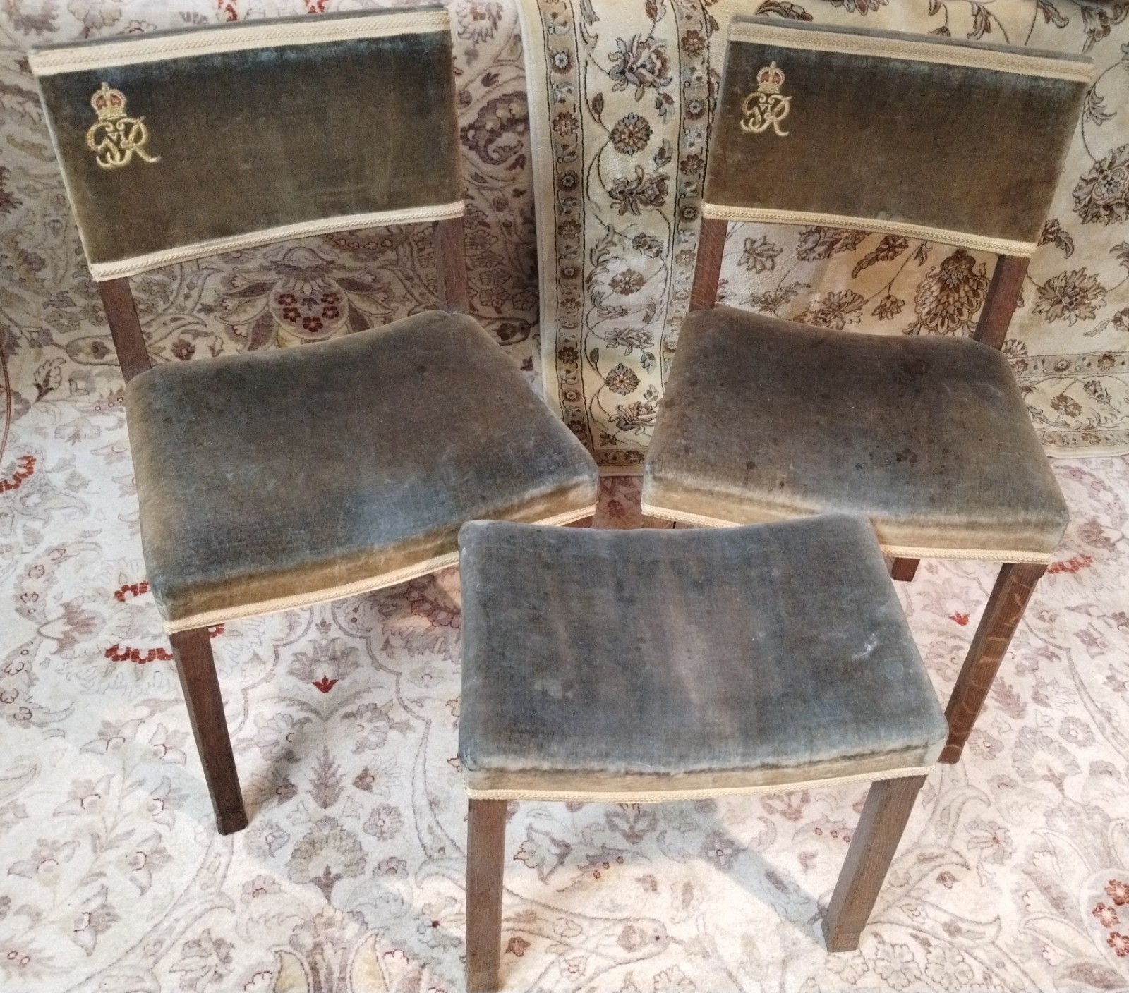 Original 1937 King George VI Coronation Chairs and Stool LOCAL PICKUP ONLY