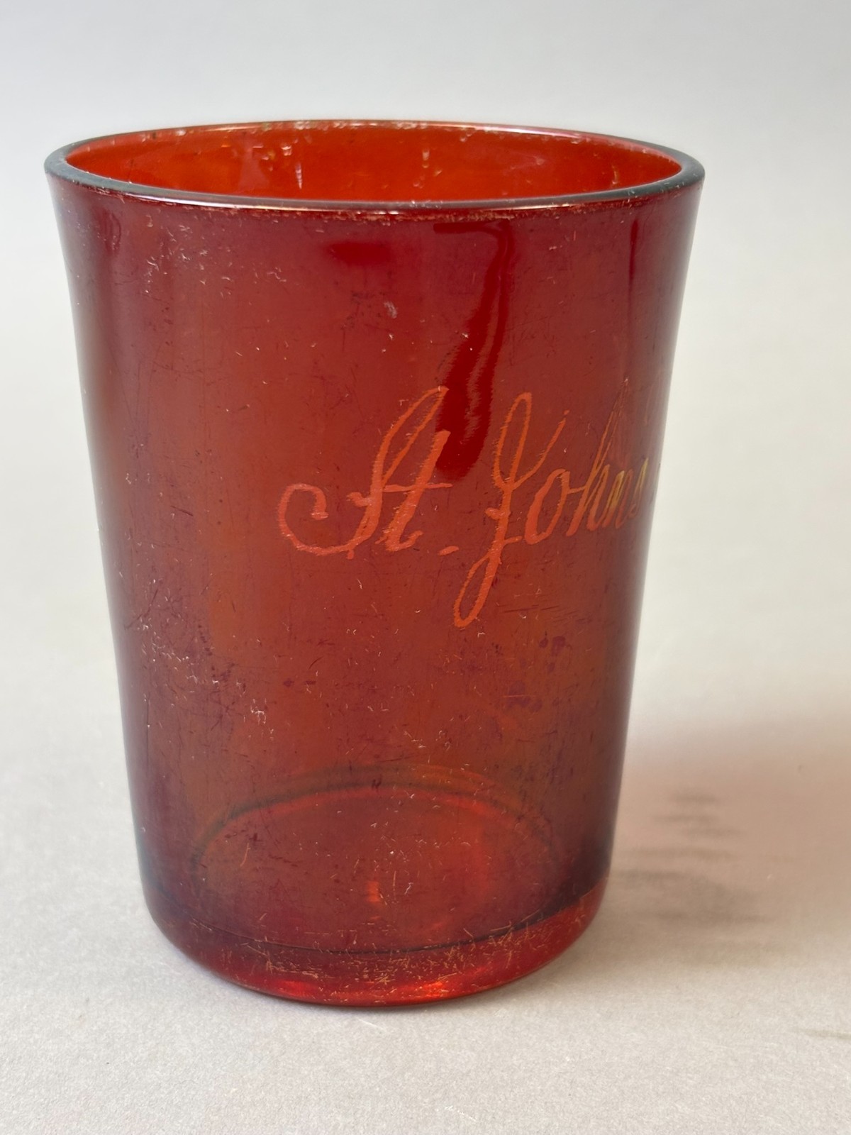 #955 Antique ST JOHNS Michigan Ruby Red Flash Souvenir Glass CUP