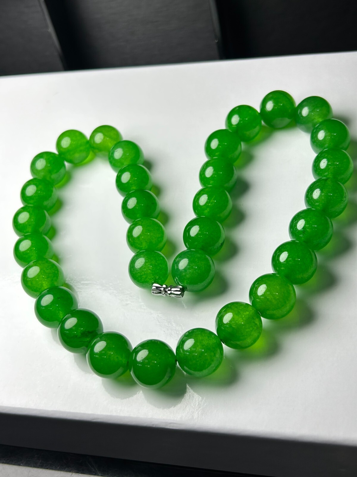 Certified Natural high Ice Green Myanmar Beads Jade jadeite Necklaces 16MM