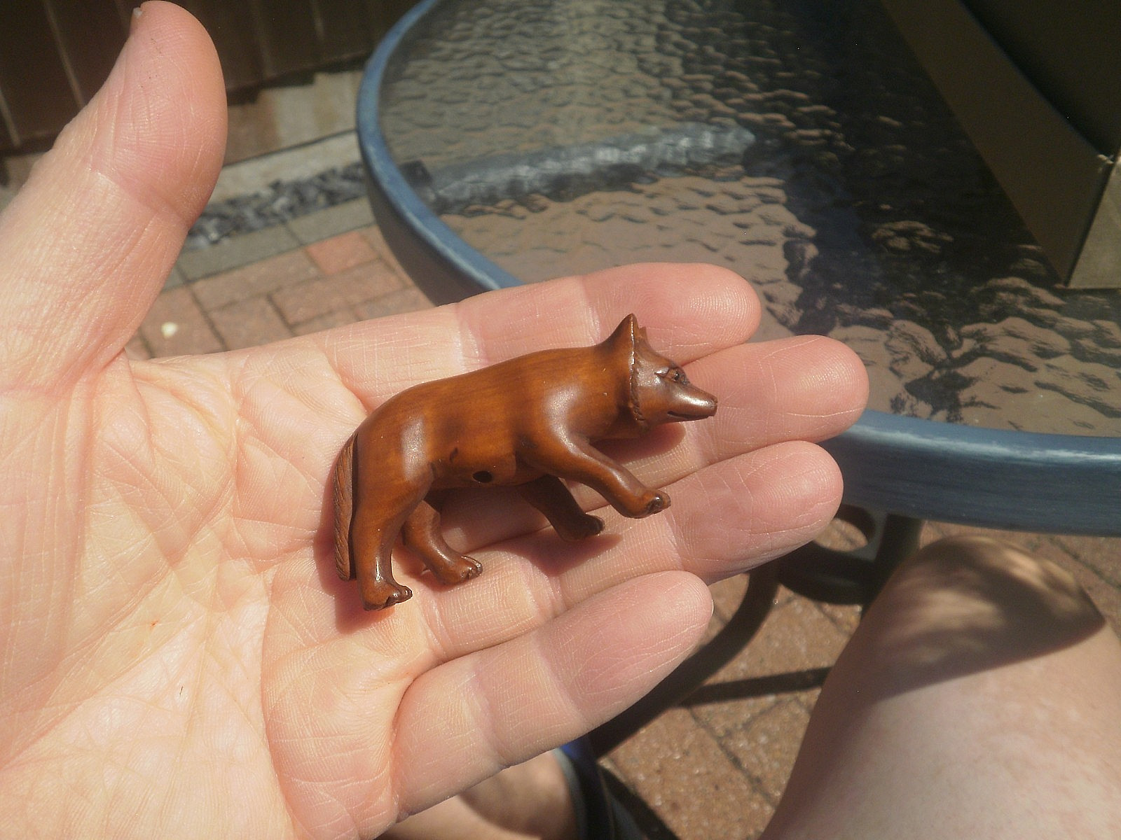 Hand Carved wood netsuke wolf or fox on the prowl collectable boxwood figure