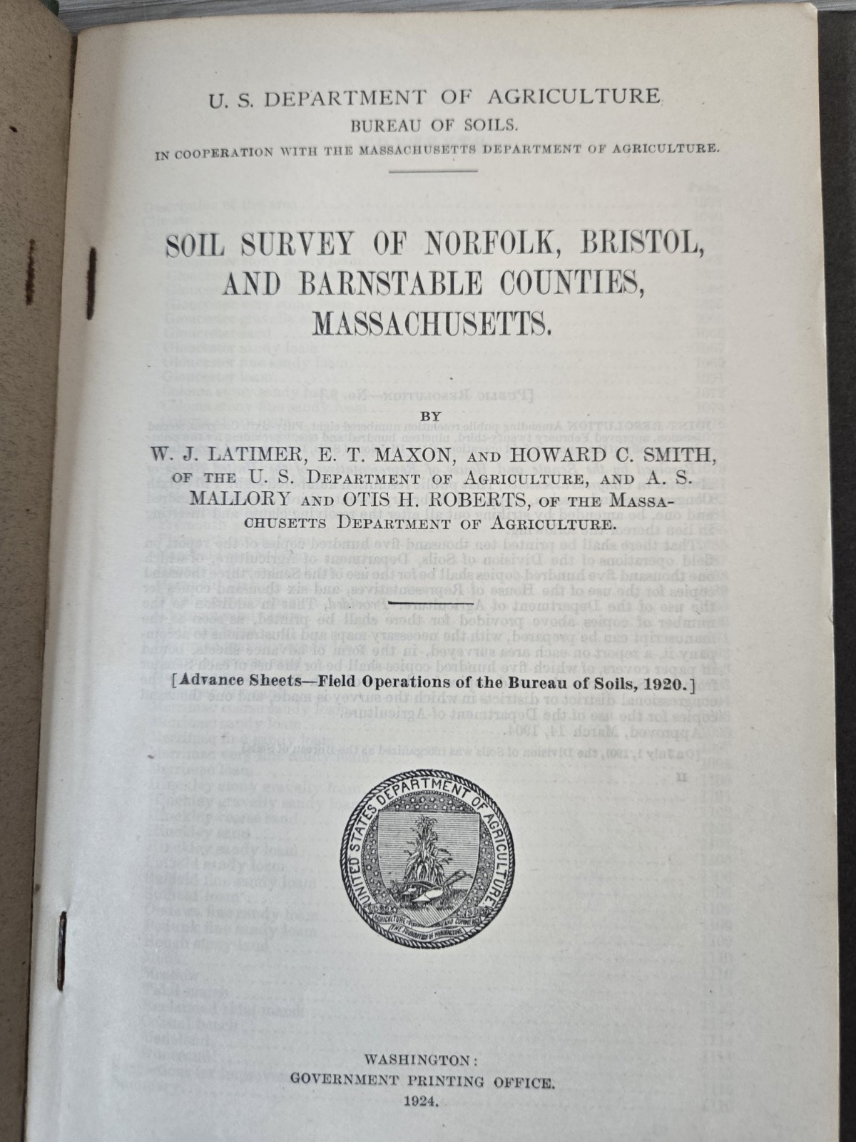 US Department Of Agriculture Soil Bureau Soil Survey Of Norfolk Bristol 1924 J15