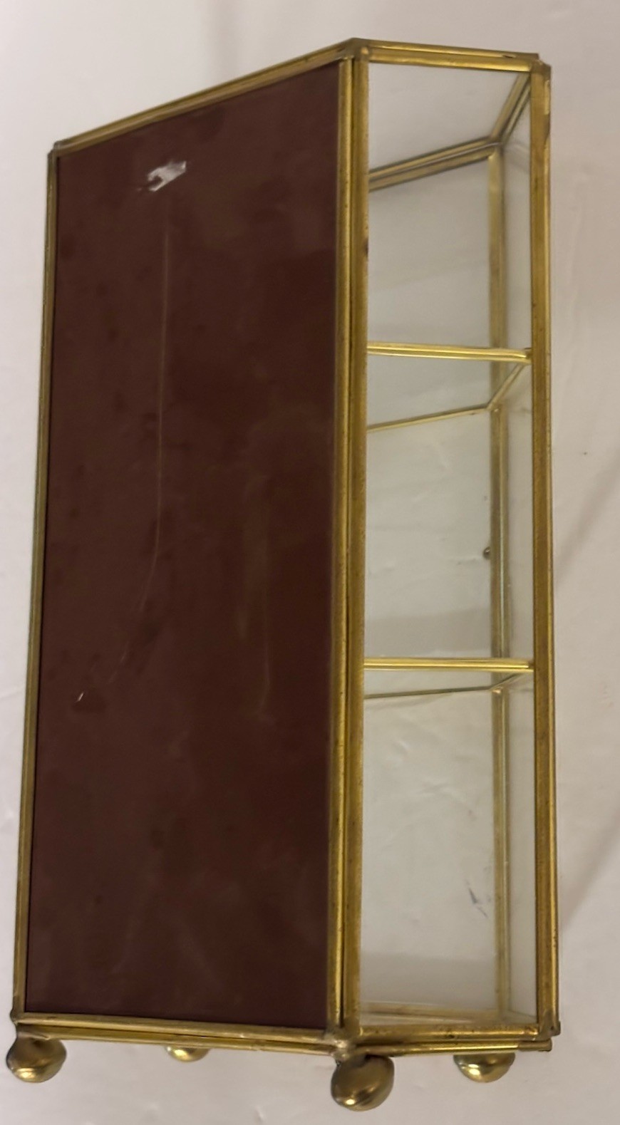Vtg Glass With Brass Tabletop Curio Cabinet 3 Display Shelf 9” T Mirrored Back