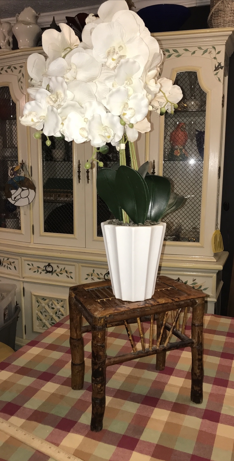 Caned Bamboo Rattan Plant Stand 11.5”x11.5”x8.75” Display Boho Vintage