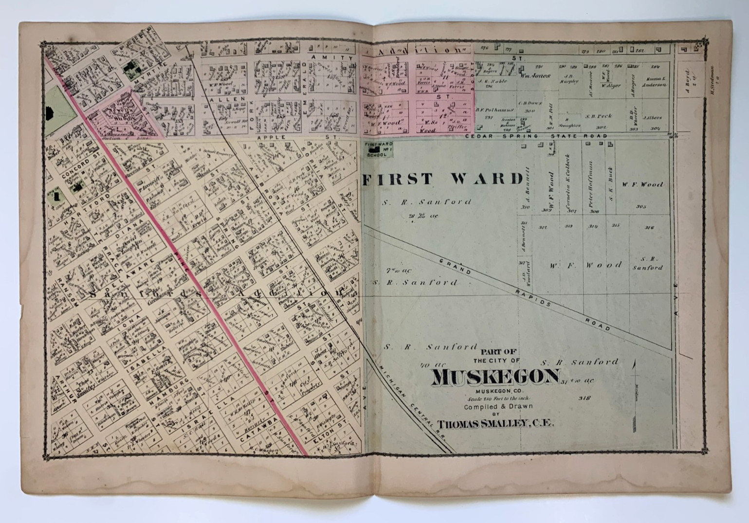 1877 Part of CITY OF MUSKEGON Plat Map, County Atlas Michigan, F. W. Beers