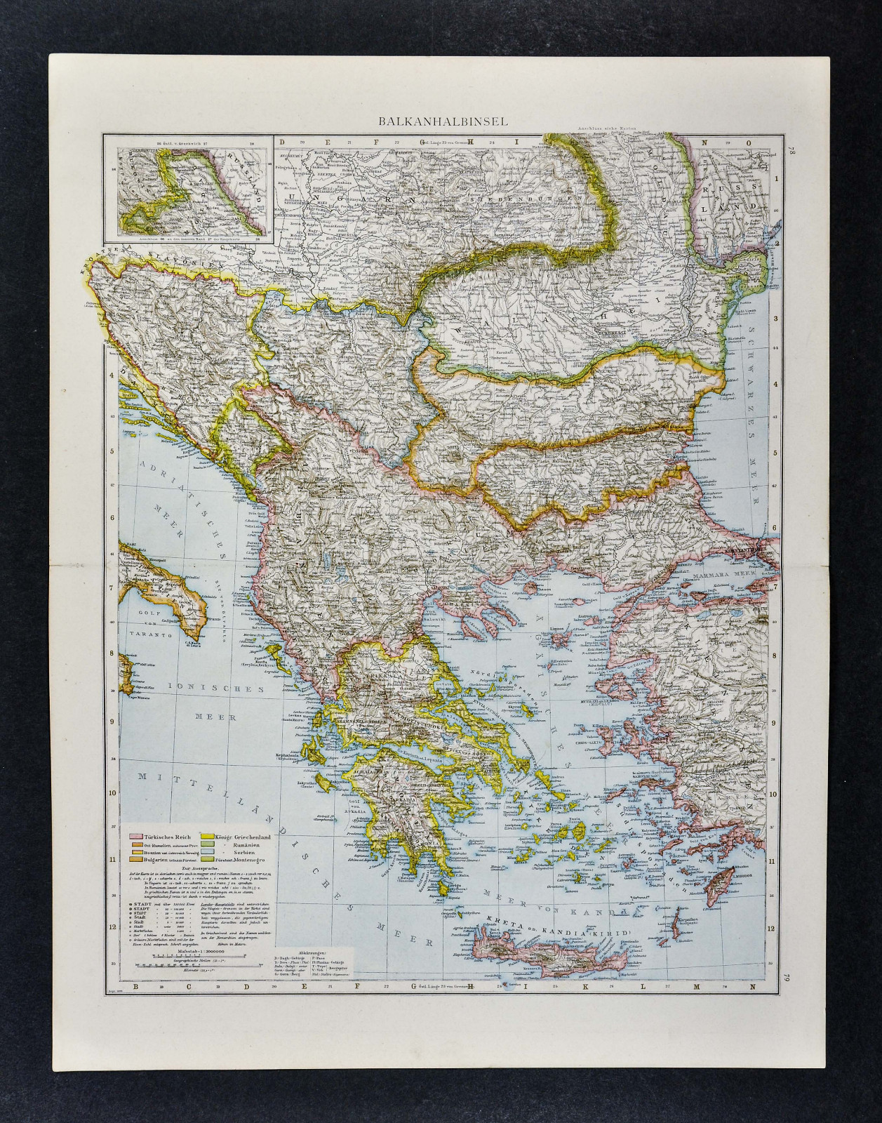 1887 Andrees Map – Greece & Balkans – Athens Bulgaria Romania Istanbul Turkey