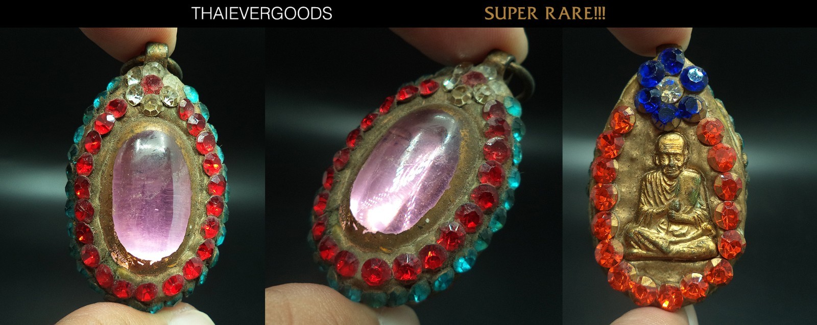 ANCIENT PENDANT LOCKET BIG OVAL PINK NAGA GEM LP TOH THAI AMULET Wat Phra Keaw