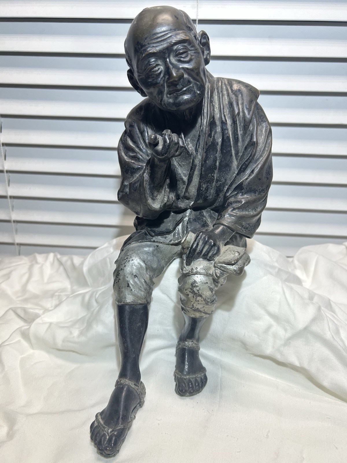 Very Old Antique Bronze Chinese Figure Sitting / Resting Signed, Asian Oriental