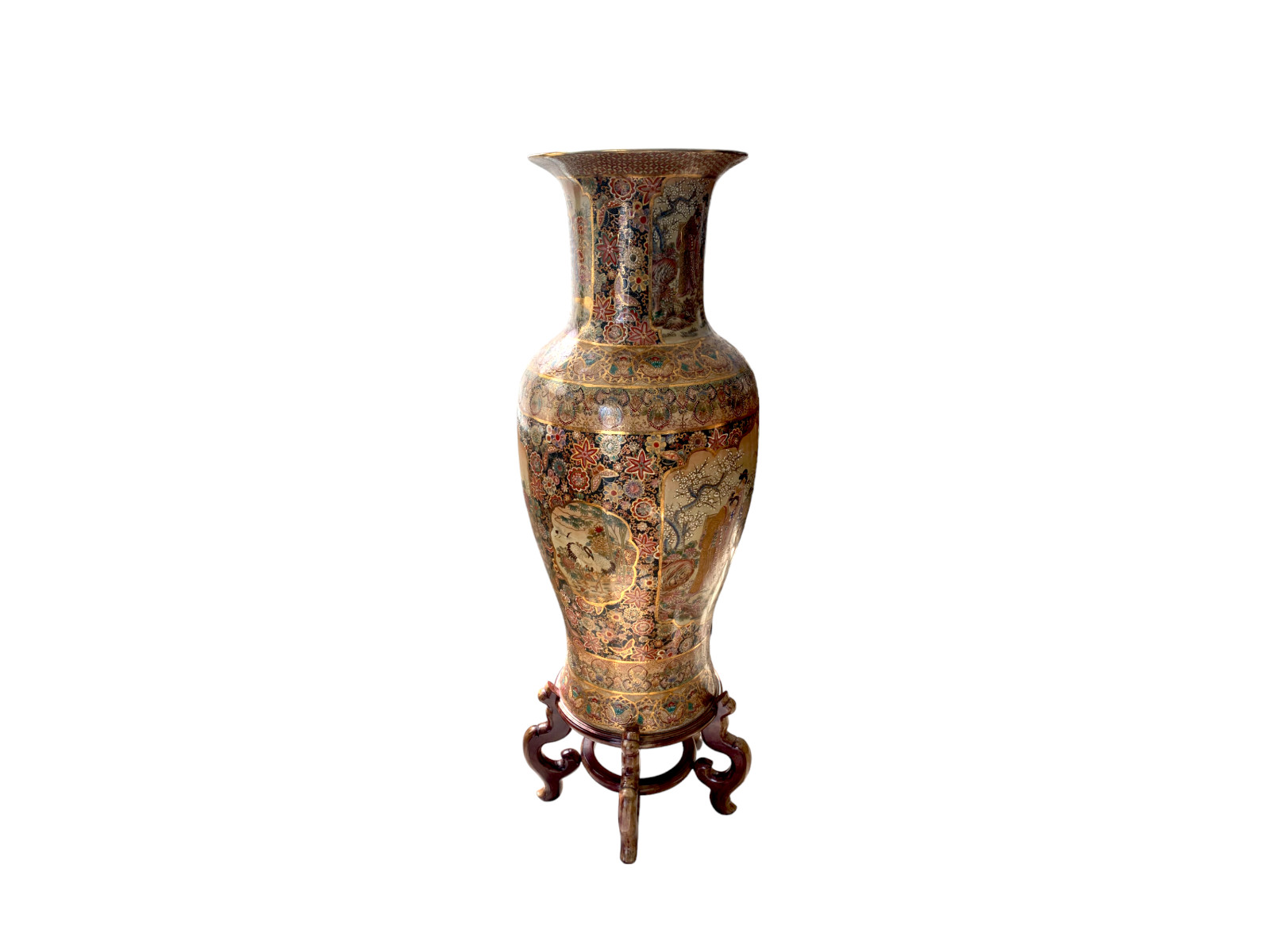 Royal Satsuma Large Floor Vase 46.5″ with Geishas and floral motif.