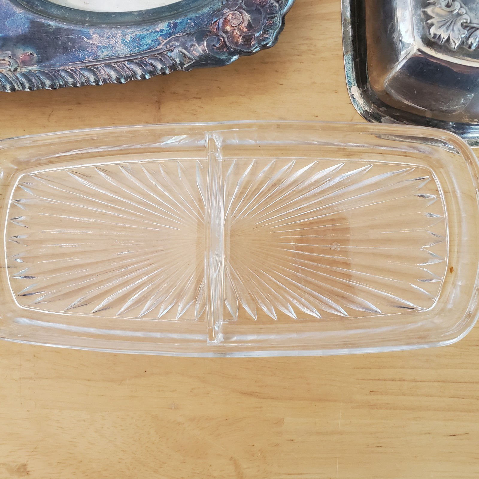 Vintage CROSBY Silver Plated Double Butter Dish with Glass inserts, One Divided