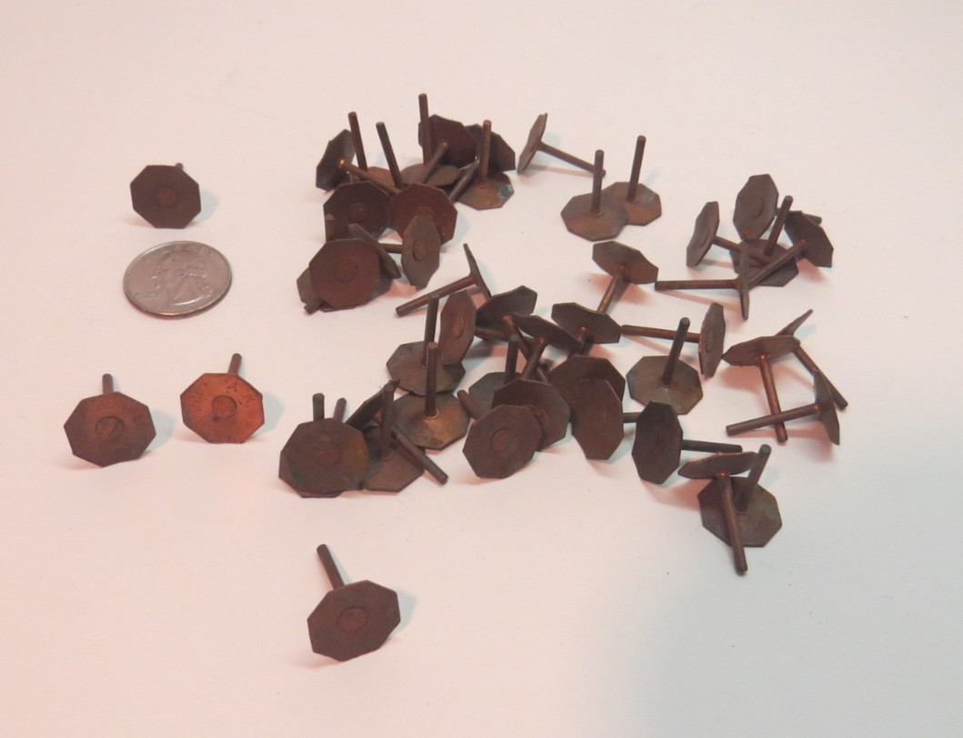 50 Vintage Copper Slate Rivets/Nails, 5/8” Octagon, Hungerford NY, Roof Tacks