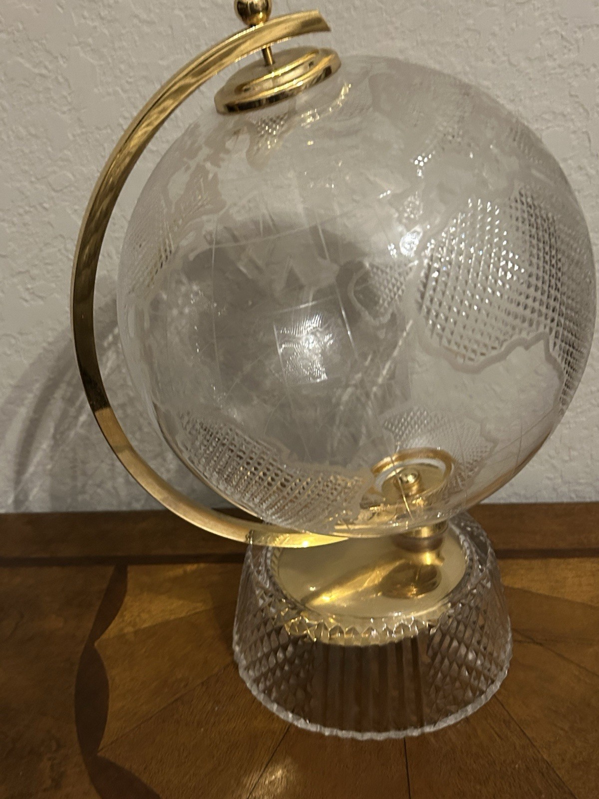 Vintage Astral Lead Crystal & Polished Brass Gold Tone World Globe 12” 1970s