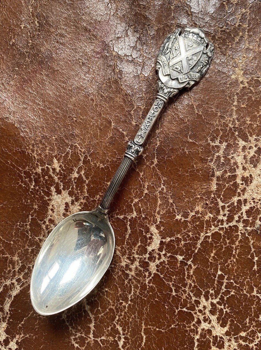 Rare Antique Sterling Silver Spoon Native American Montreal Coat Arms Souvenir
