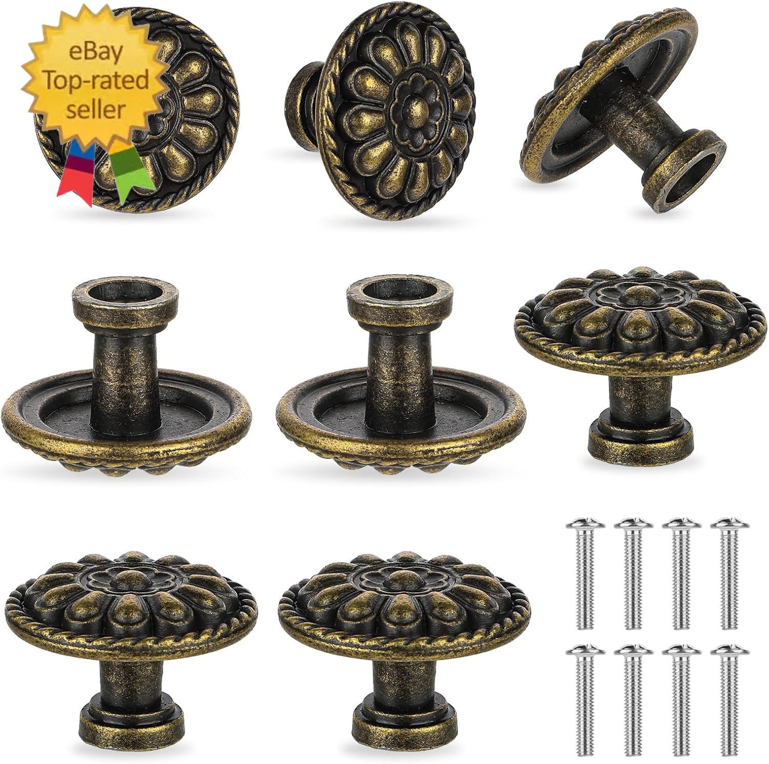 8 Pack Antique Brass Drawer Knobs, Vintage Dresser Drawers Knobs