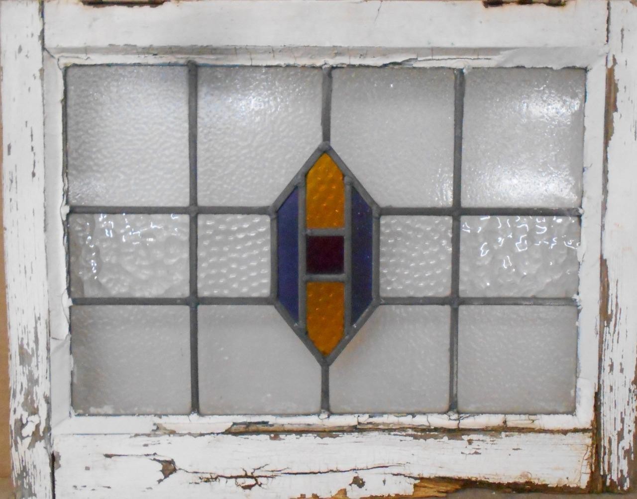 PRETTY HEX OLD ENGLISH LEADED STAINED GLASS WINDOW 22″ x 17″