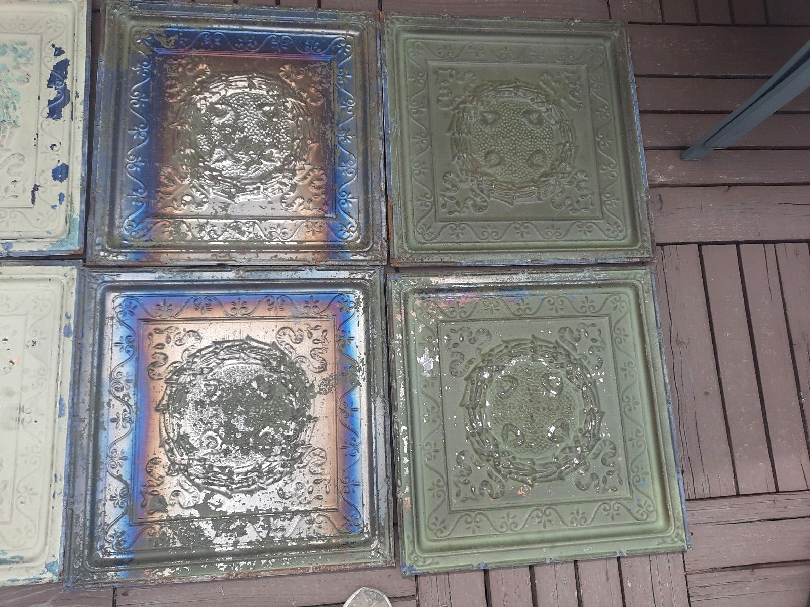 Victorian Pressed Tin Ceiling, 2’x2′, Wreath. Salvage, Shabby, Chippy