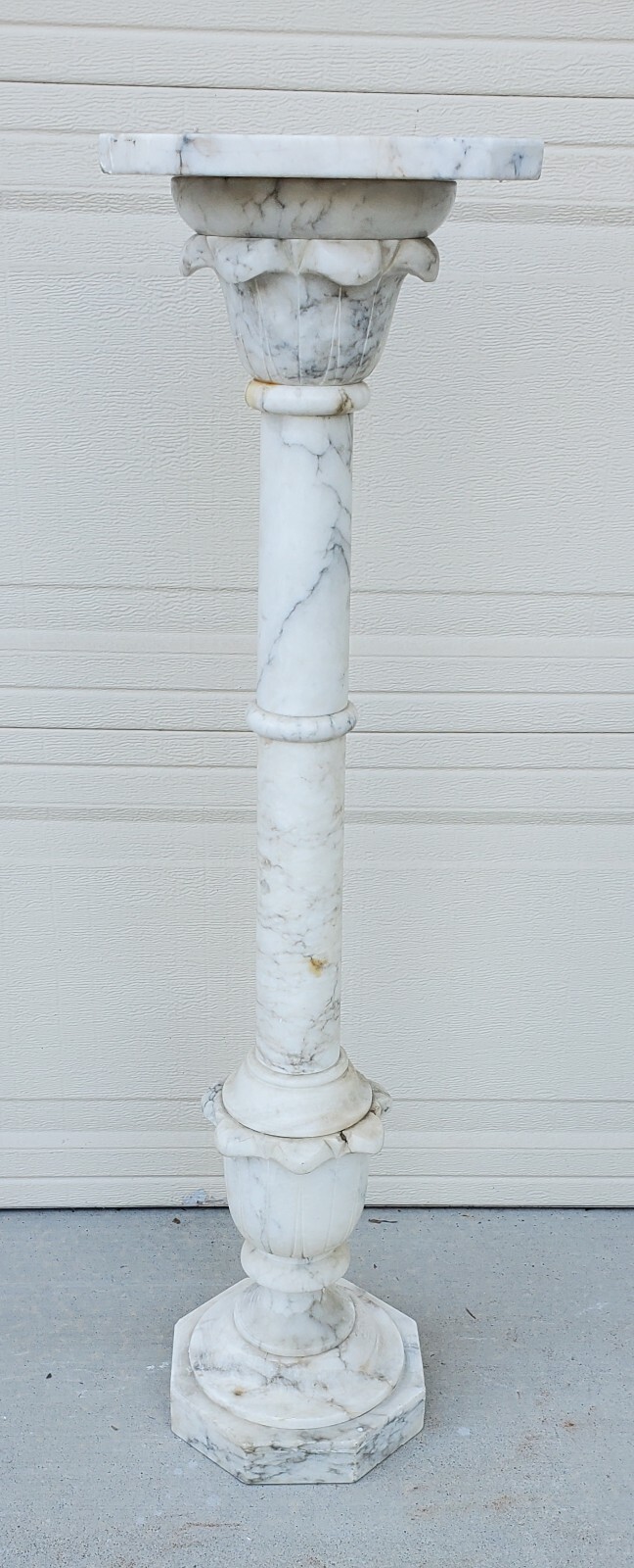 Antique Italian Calcutta Marble Carved Column Pedestal Display Plant Stand