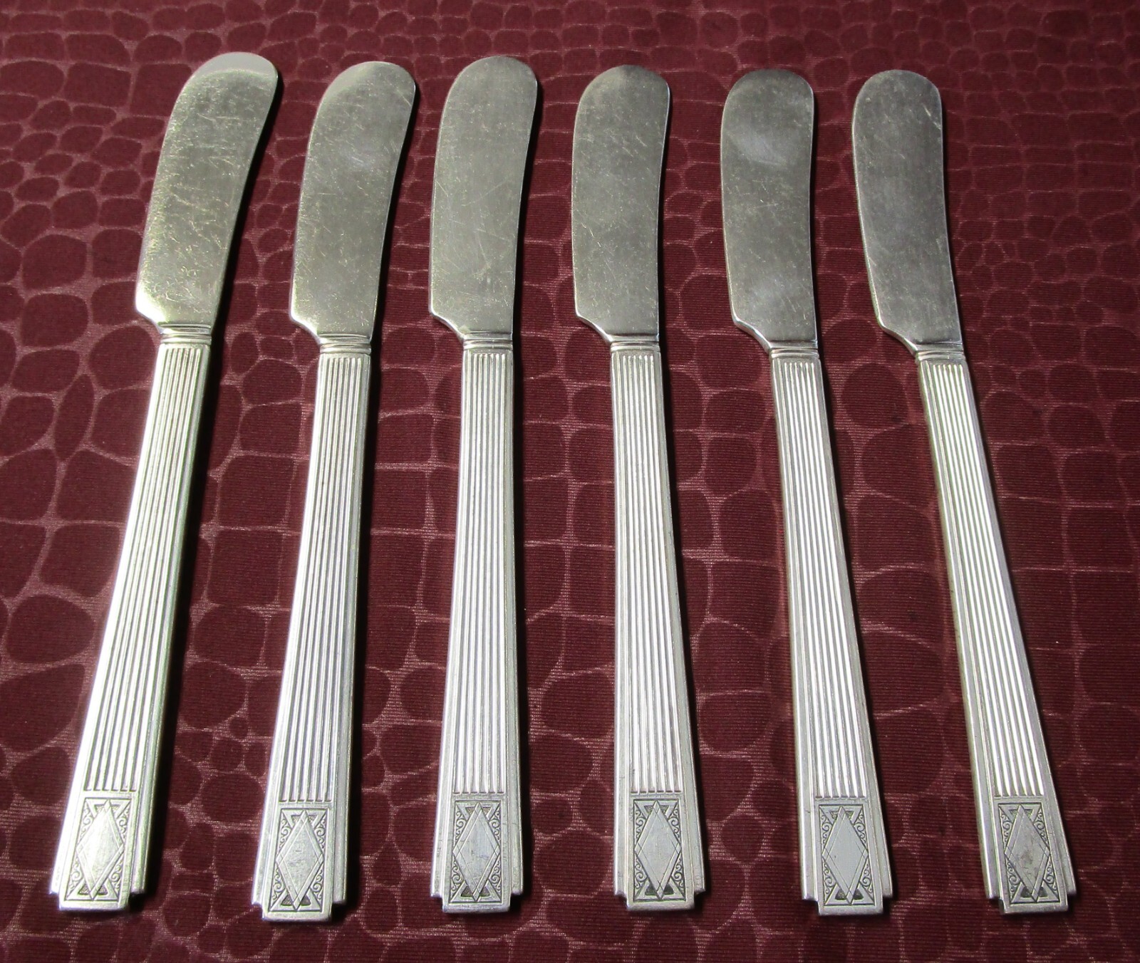 NOBLESSE 6 Butter Knives Rounded Blade 1930 Art Deco Silverplate No Monogram gu