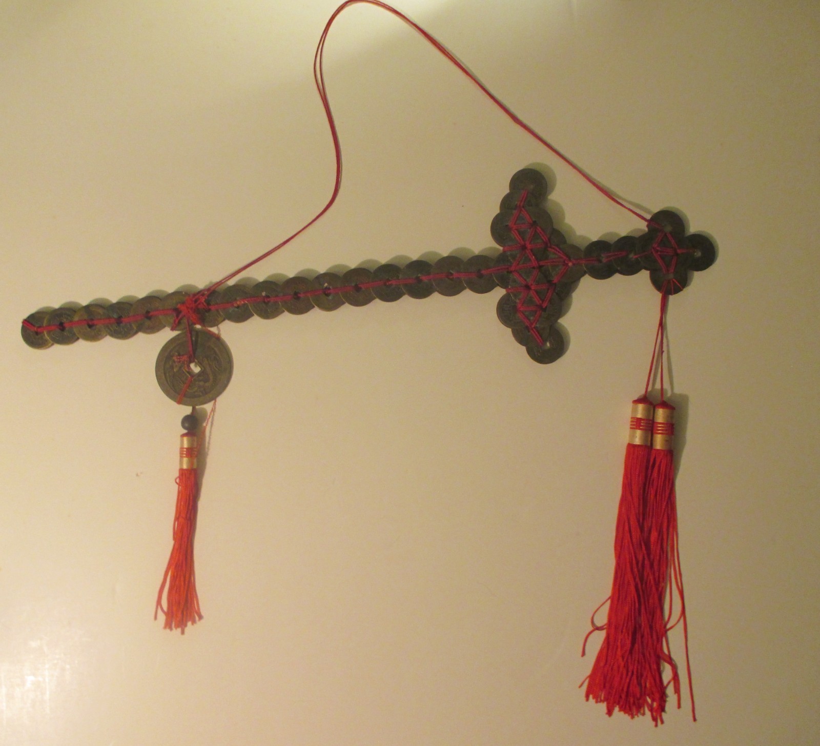 Vintage Chinese Spirit Feng Shui Sword made w Chinese Unsearched Brass Coins