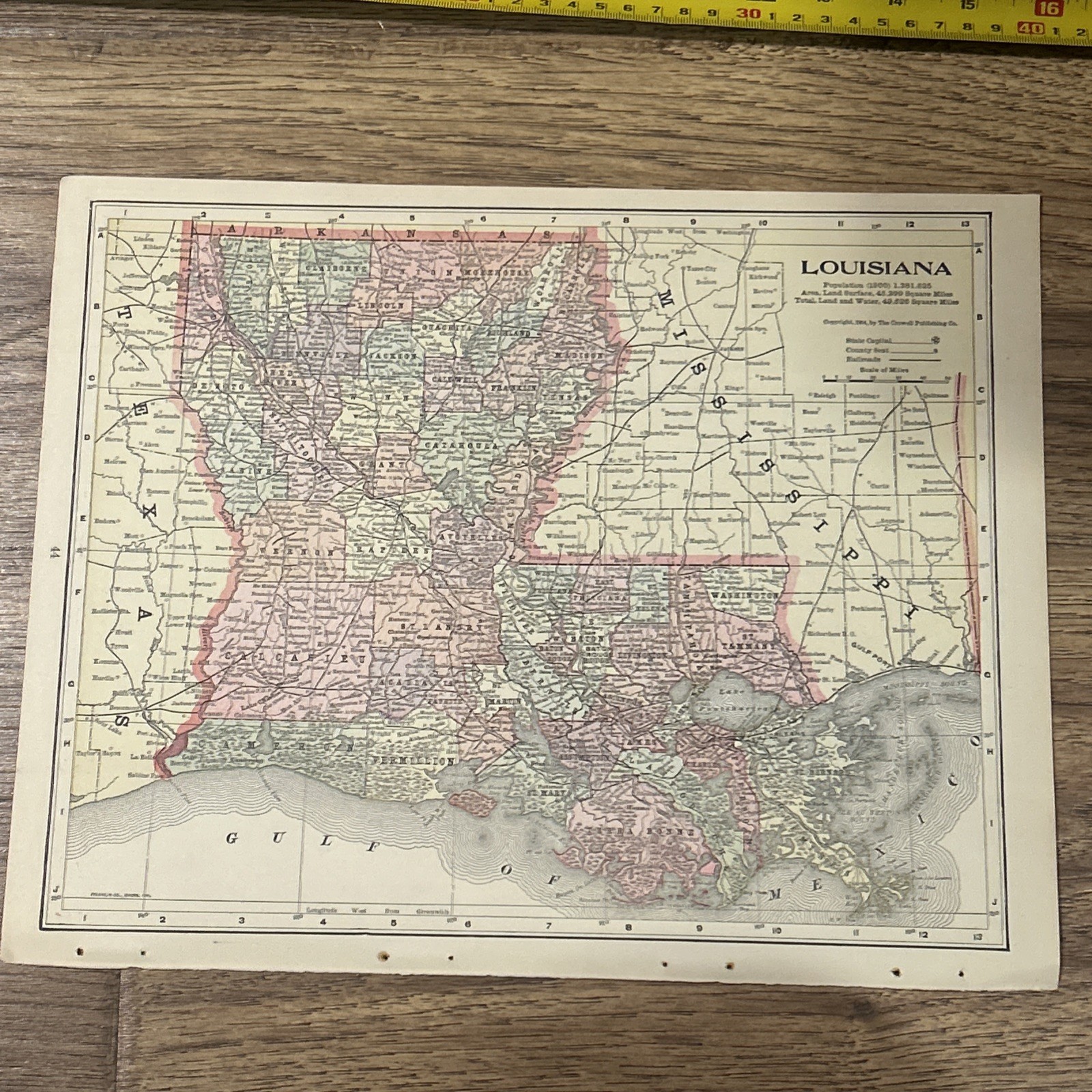 Antique 1908 Map Of Louisiana 14”x11”