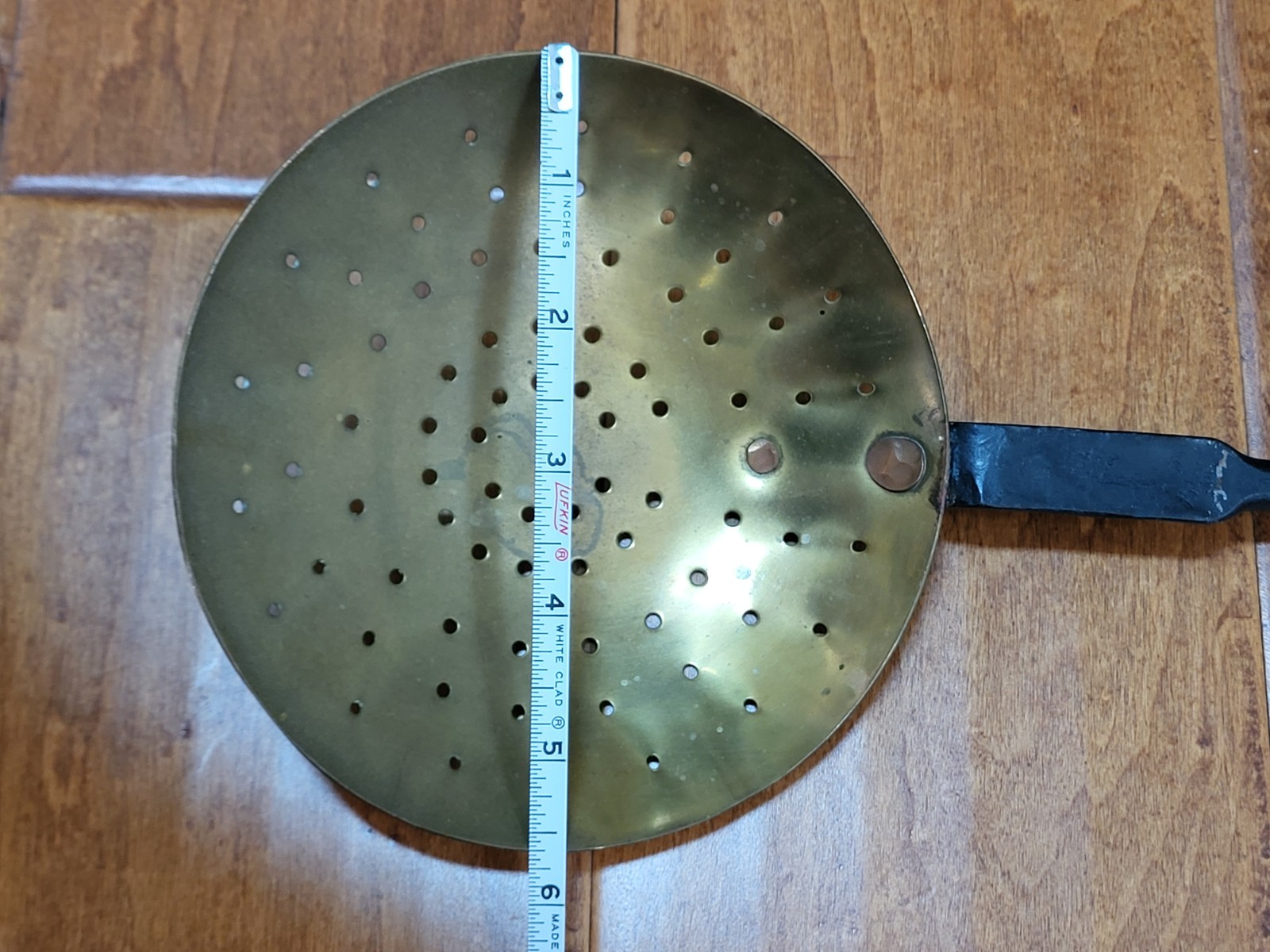 Antique Forged Iron & Hammered Brass Hearth Skimmer 20” Williamsburg Signed