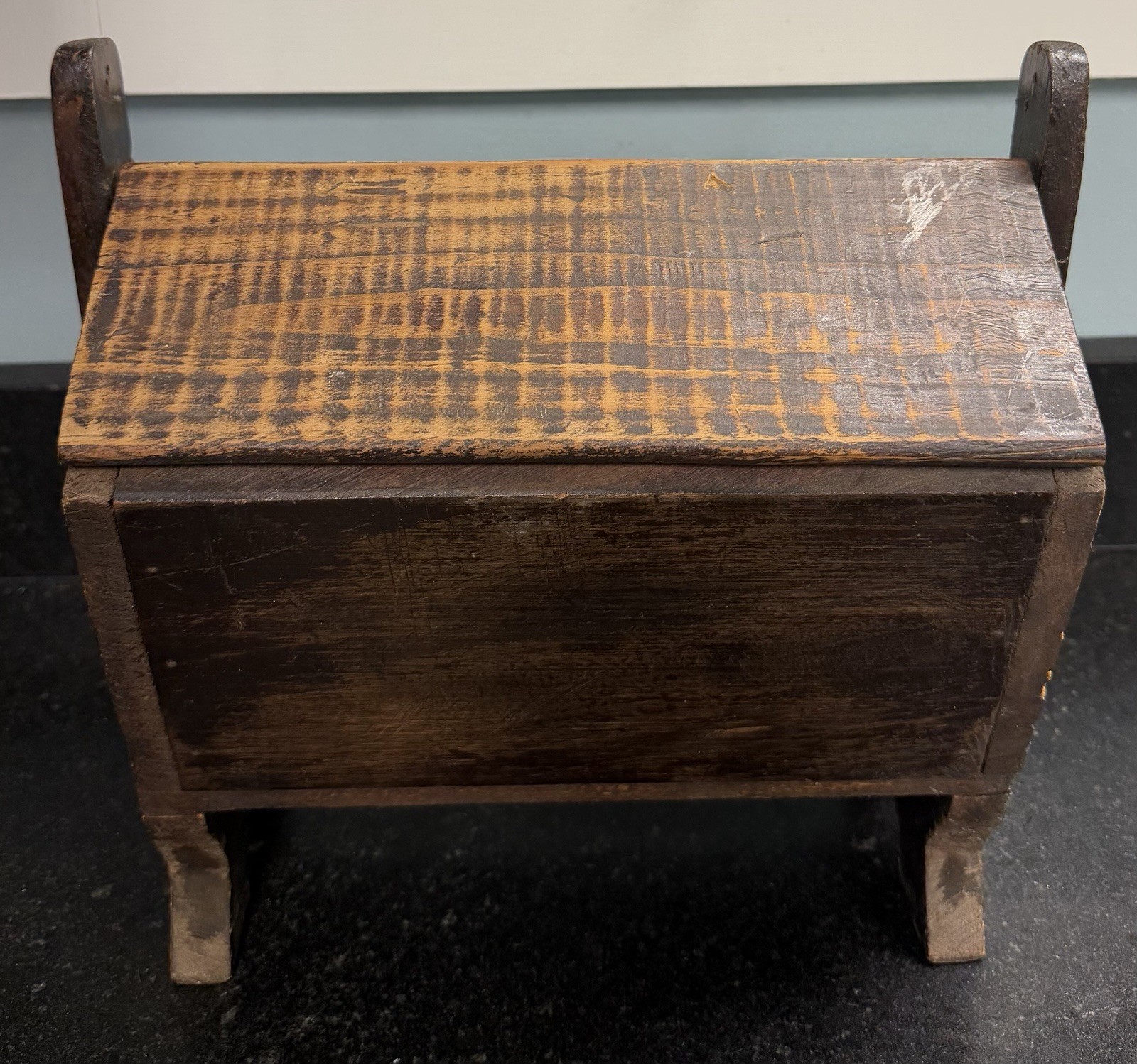 Primitive Wooden Candle Sewing Box Slant Lid Rustic Farmhouse Decor