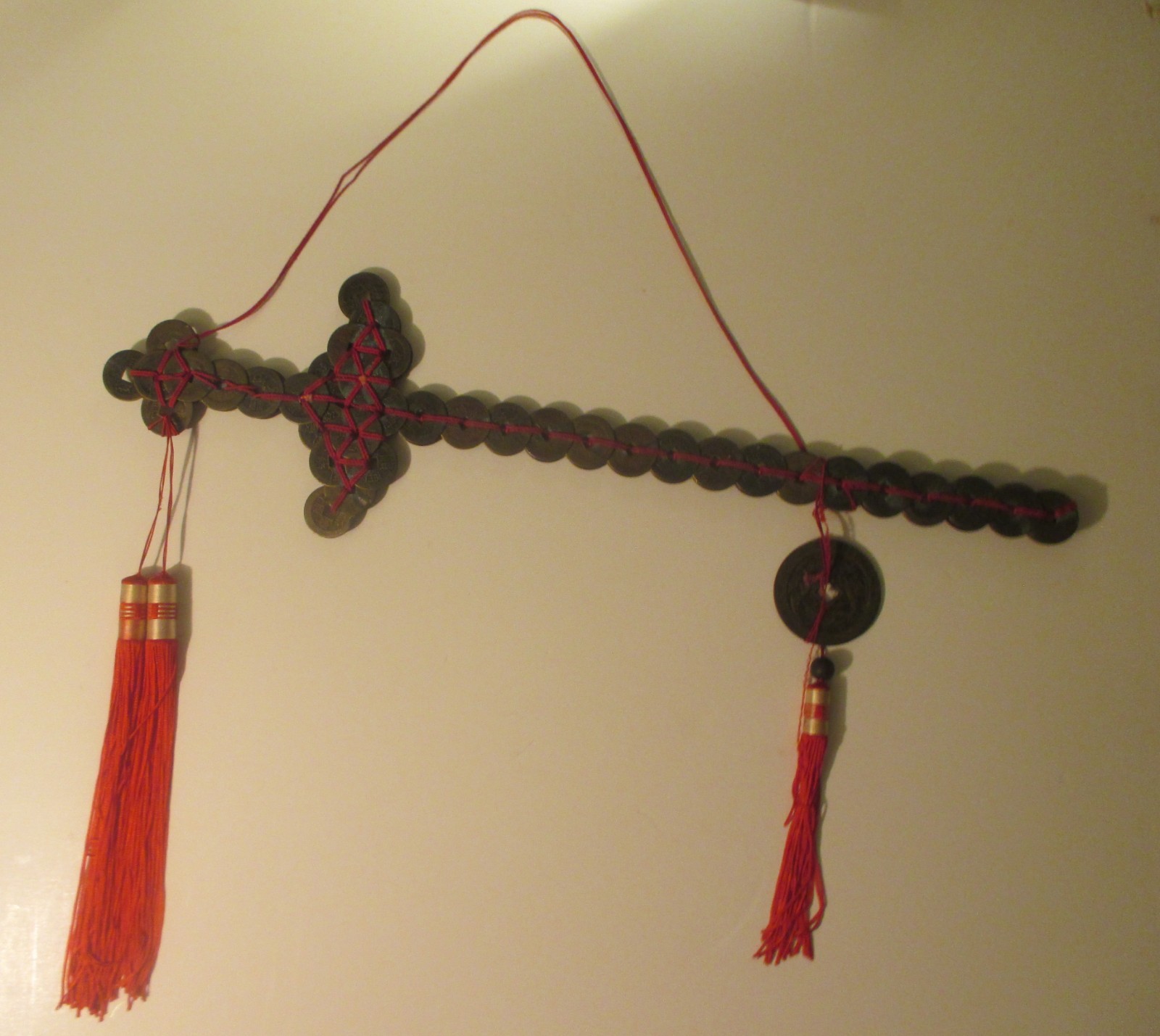 Vintage Chinese Spirit Feng Shui Sword made w Chinese Unsearched Brass Coins
